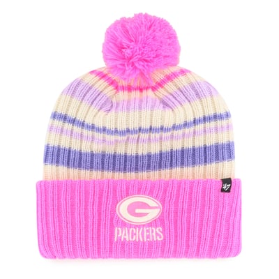  Green Bay Packers '47 Youth Snow Fort Cuffed Knit Hat with Pom - Pink