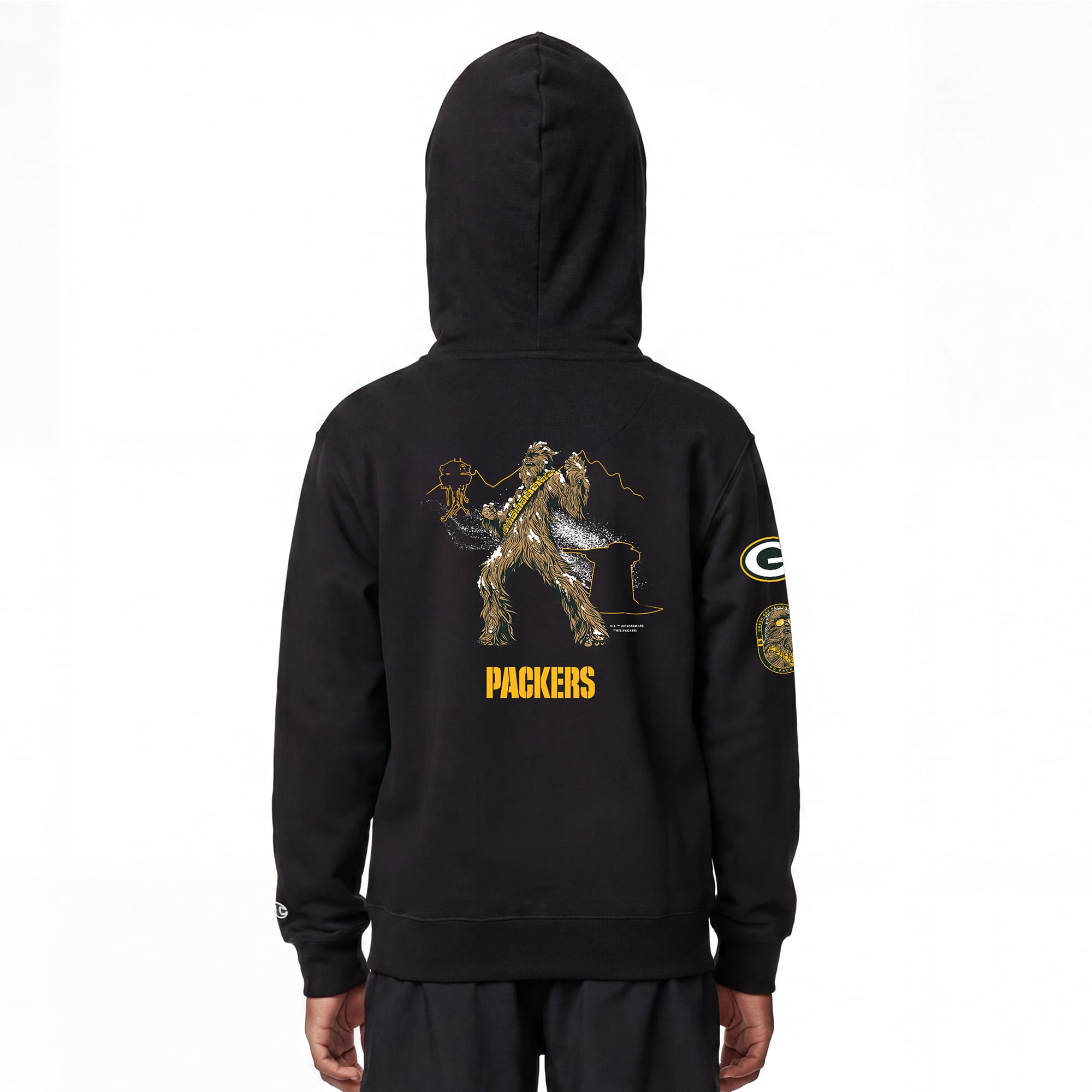 Youth Disney x Champion Black Green Bay Packers Chewbacca Full-Zip Hoodie