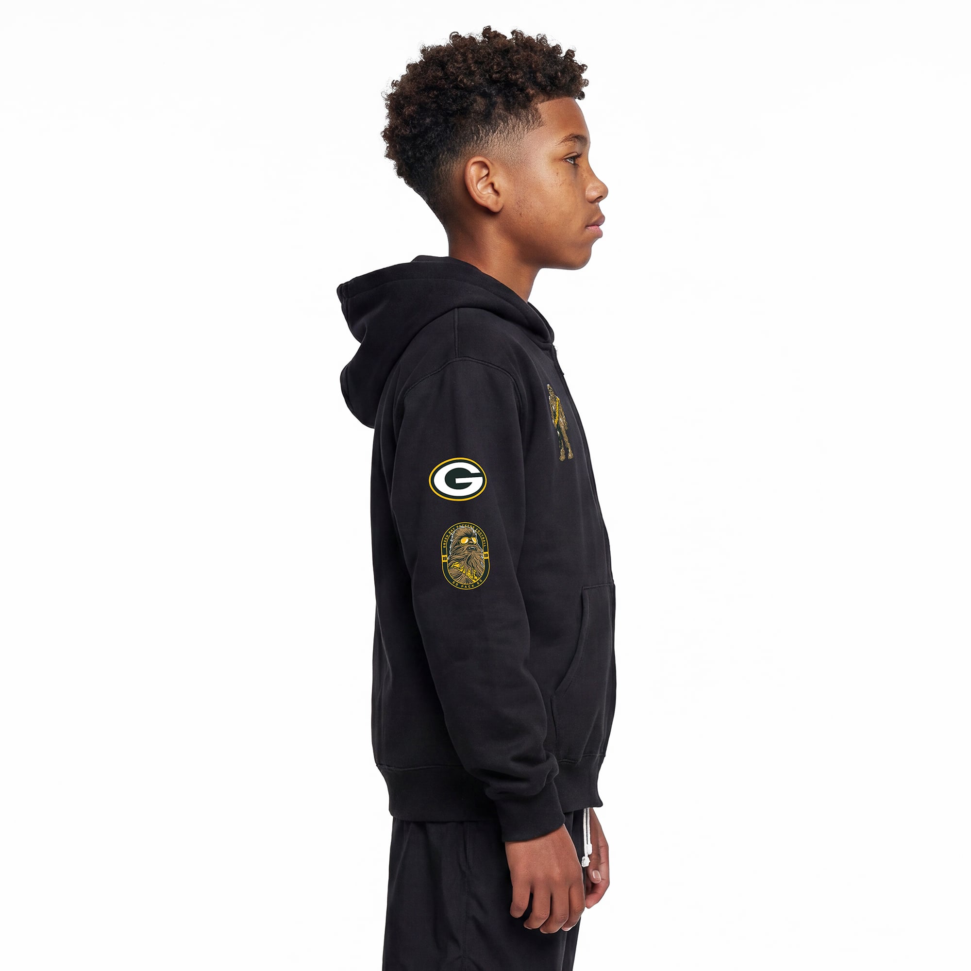 Youth Disney x Champion Black Green Bay Packers Chewbacca Full-Zip Hoodie