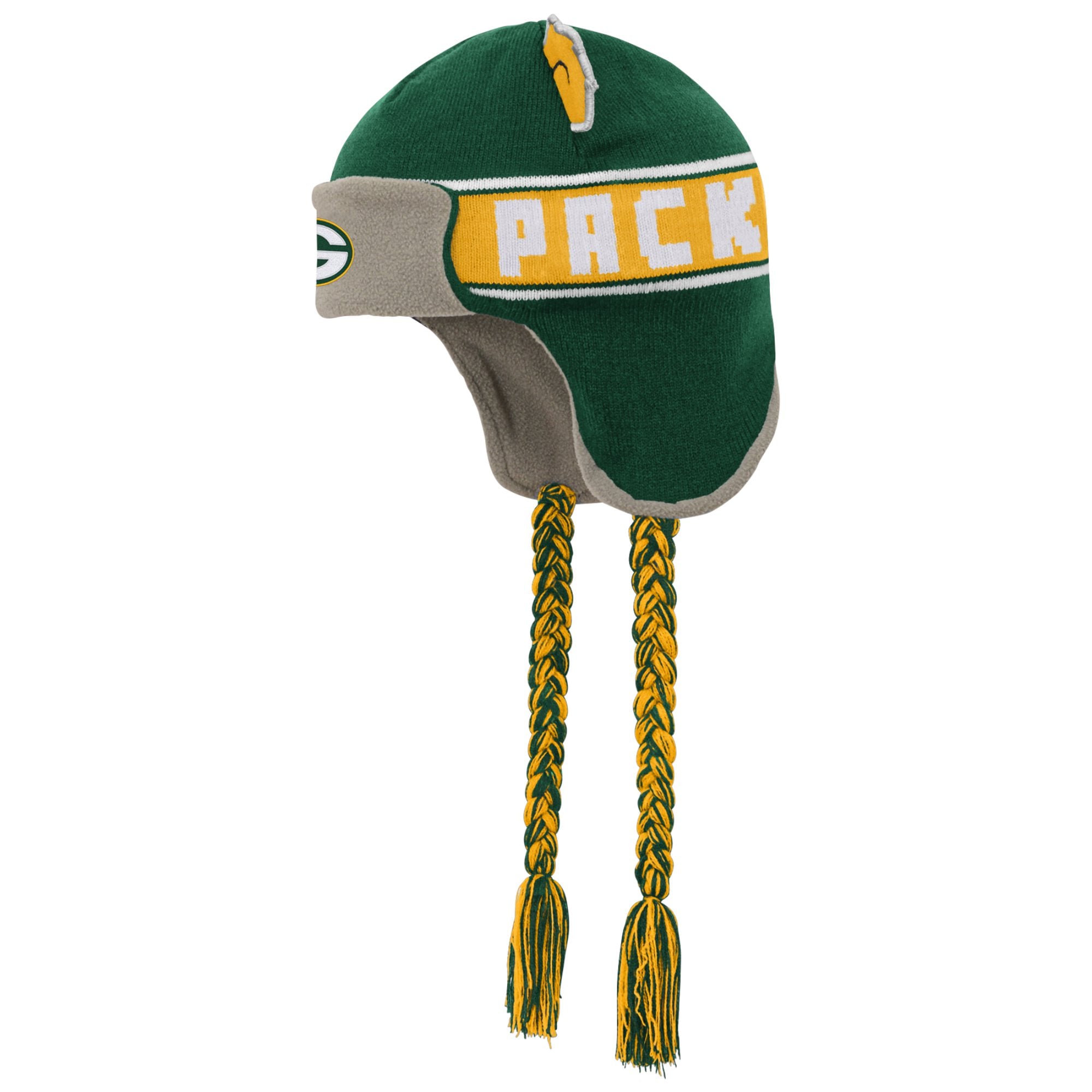 Youth Green Green Bay Packers Wordmark Ears Trooper Knit Hat