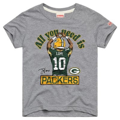 Jordan Love Green Bay Packers Homage Youth Player Graphic Tri-Blend T-Shirt - Gray
