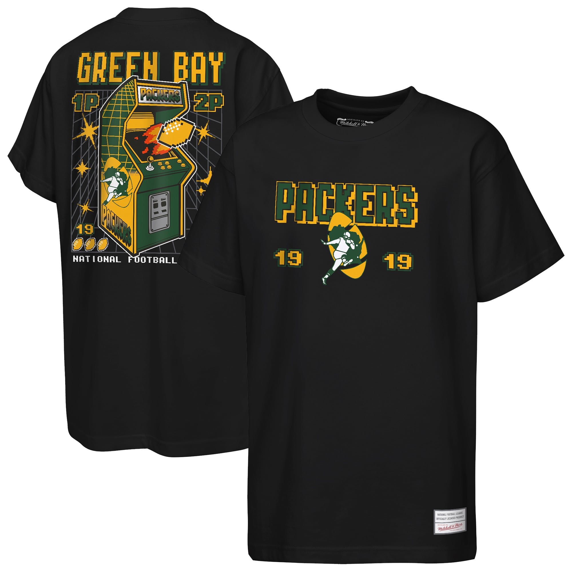 T-shirt rétro arcade Mitchell & Ness noir Green Bay Packers pour jeunes