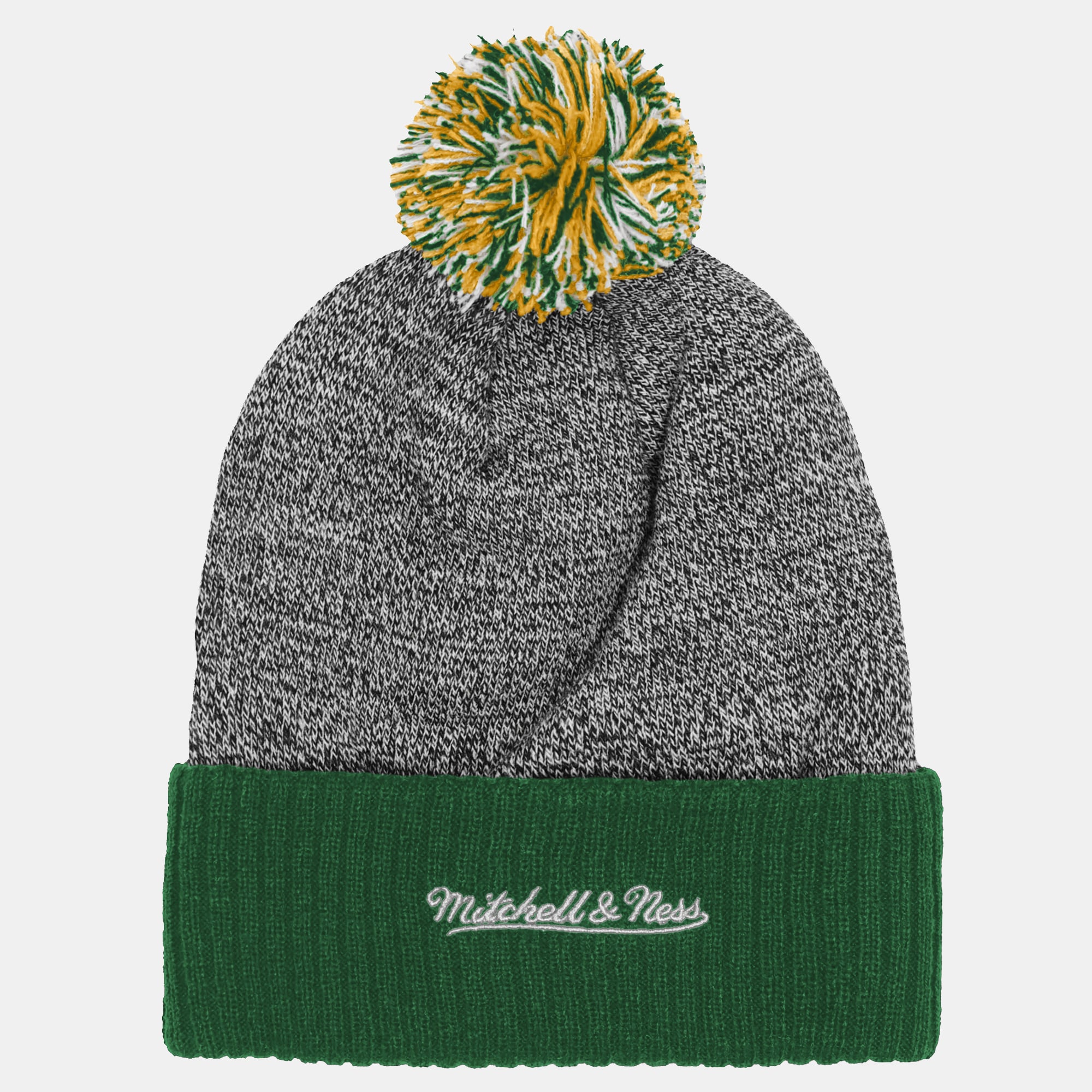 Youth Mitchell & Ness Green Green Bay Packers Cuffed Knit Hat with Puff