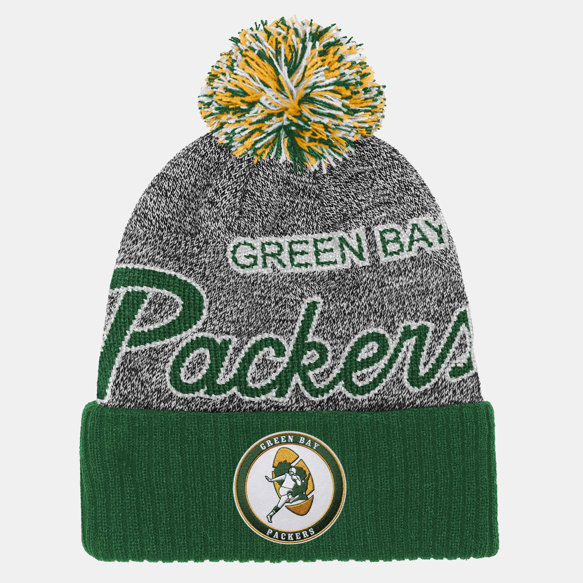 Youth Mitchell & Ness Green Green Bay Packers Cuffed Knit Hat with Puff