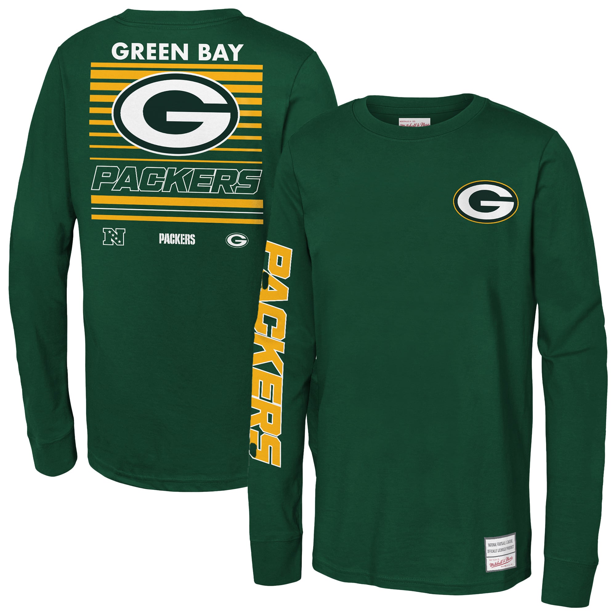 T-shirt à manches longues Mitchell & Ness Green Bay Packers Triple Play pour enfant