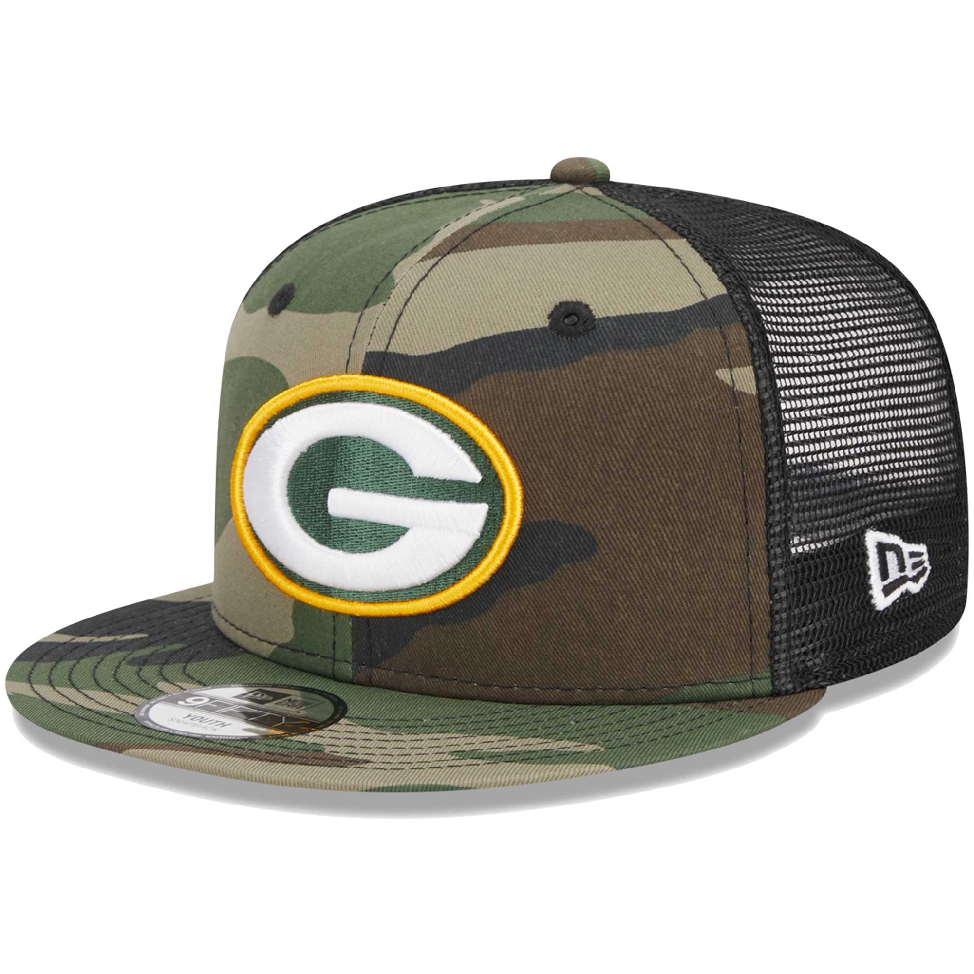 Casquette trucker New Era 9FIFTY à fermeture snapback, motif camouflage Green Bay Packers, pour jeunes