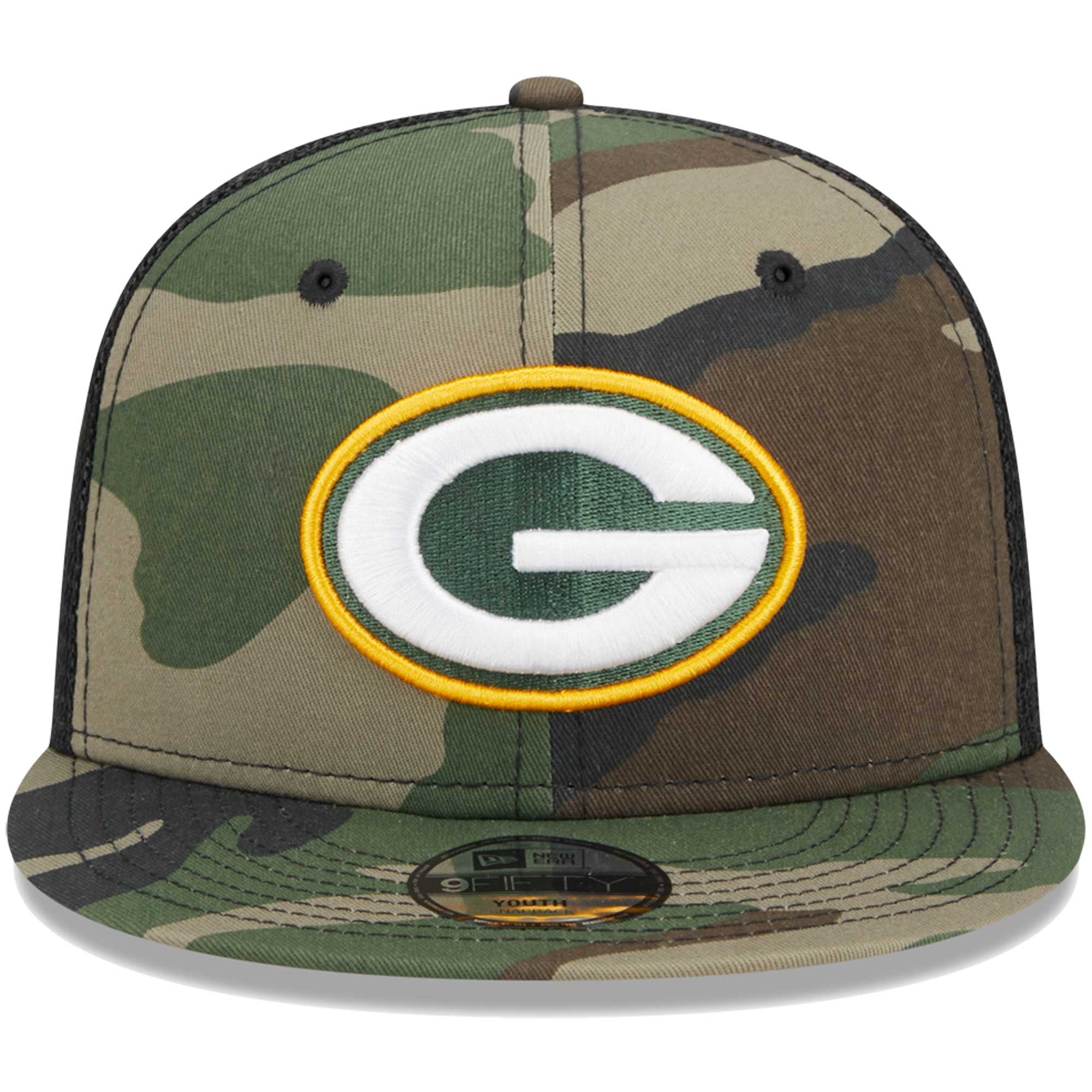 Casquette trucker New Era 9FIFTY à fermeture snapback, motif camouflage Green Bay Packers, pour jeunes