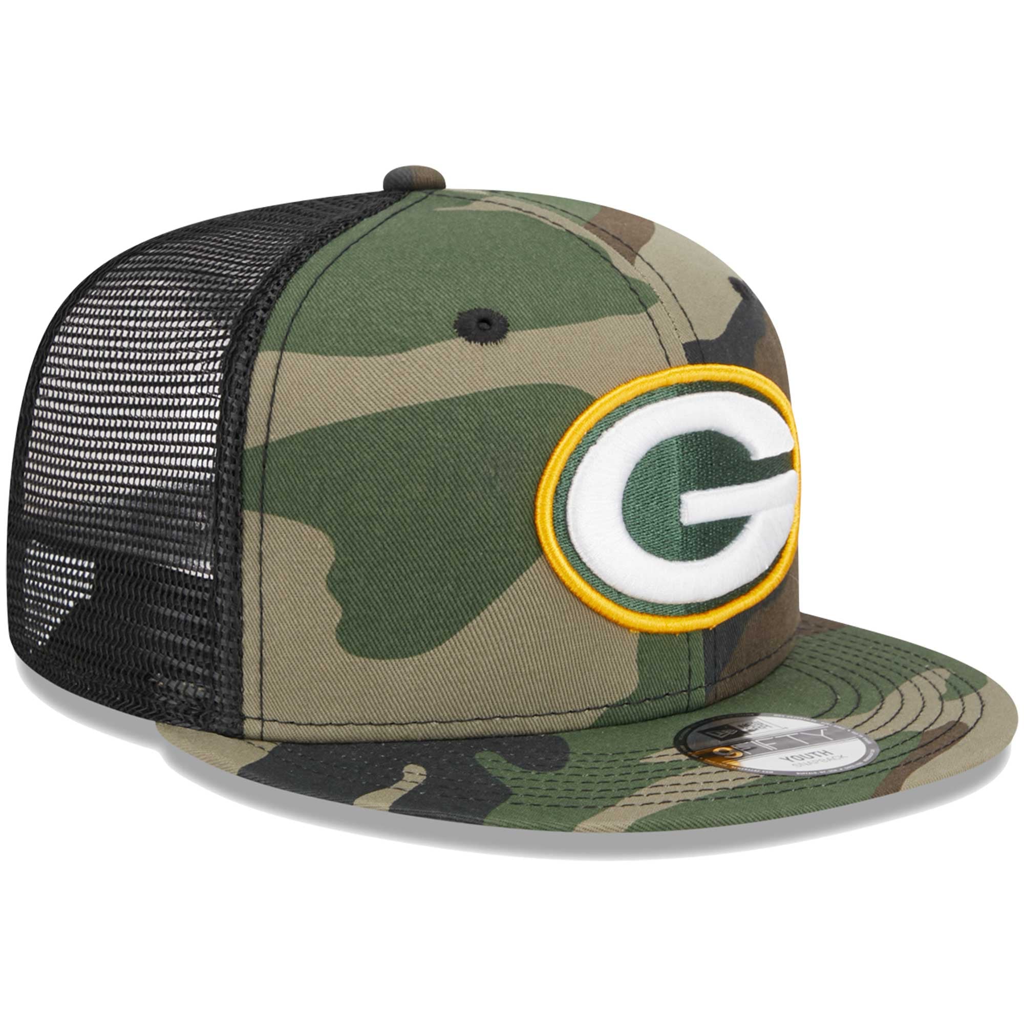 Casquette trucker New Era 9FIFTY à fermeture snapback, motif camouflage Green Bay Packers, pour jeunes