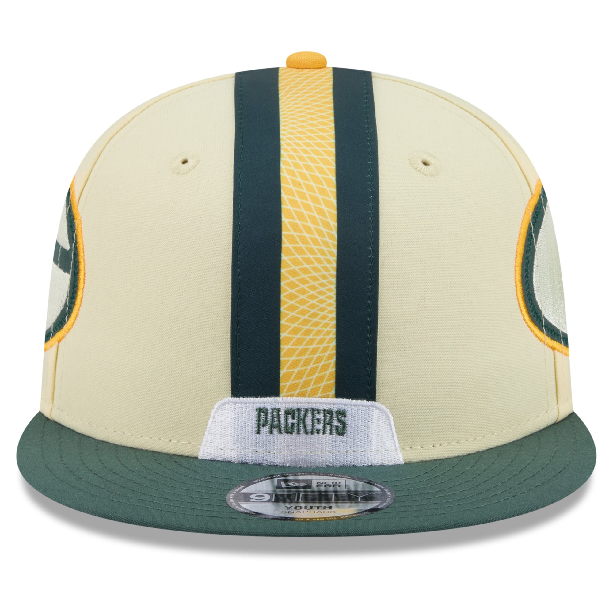 Youth New Era Cream Green Bay Packers 2026 Rivalries Collection Fan Pack Helmet 9FIFTY Snapback Hat
