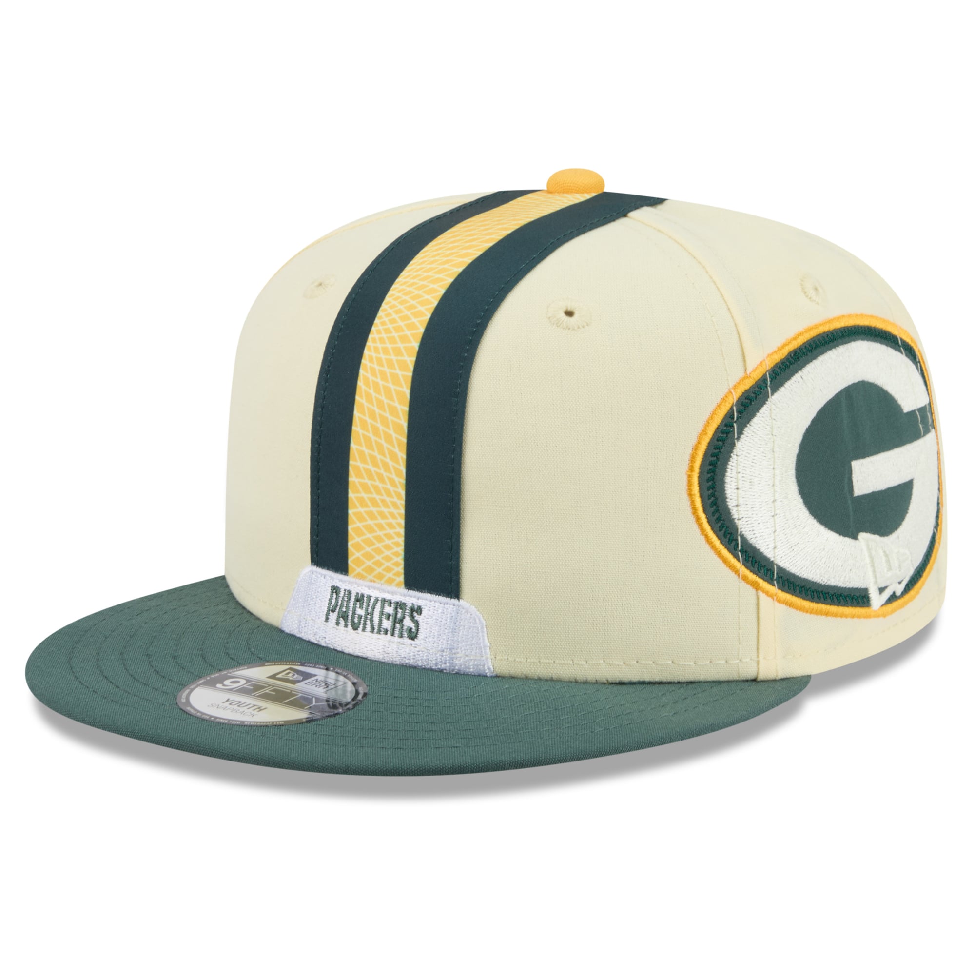 Youth New Era Cream Green Bay Packers 2026 Rivalries Collection Fan Pack Helmet 9FIFTY Snapback Hat