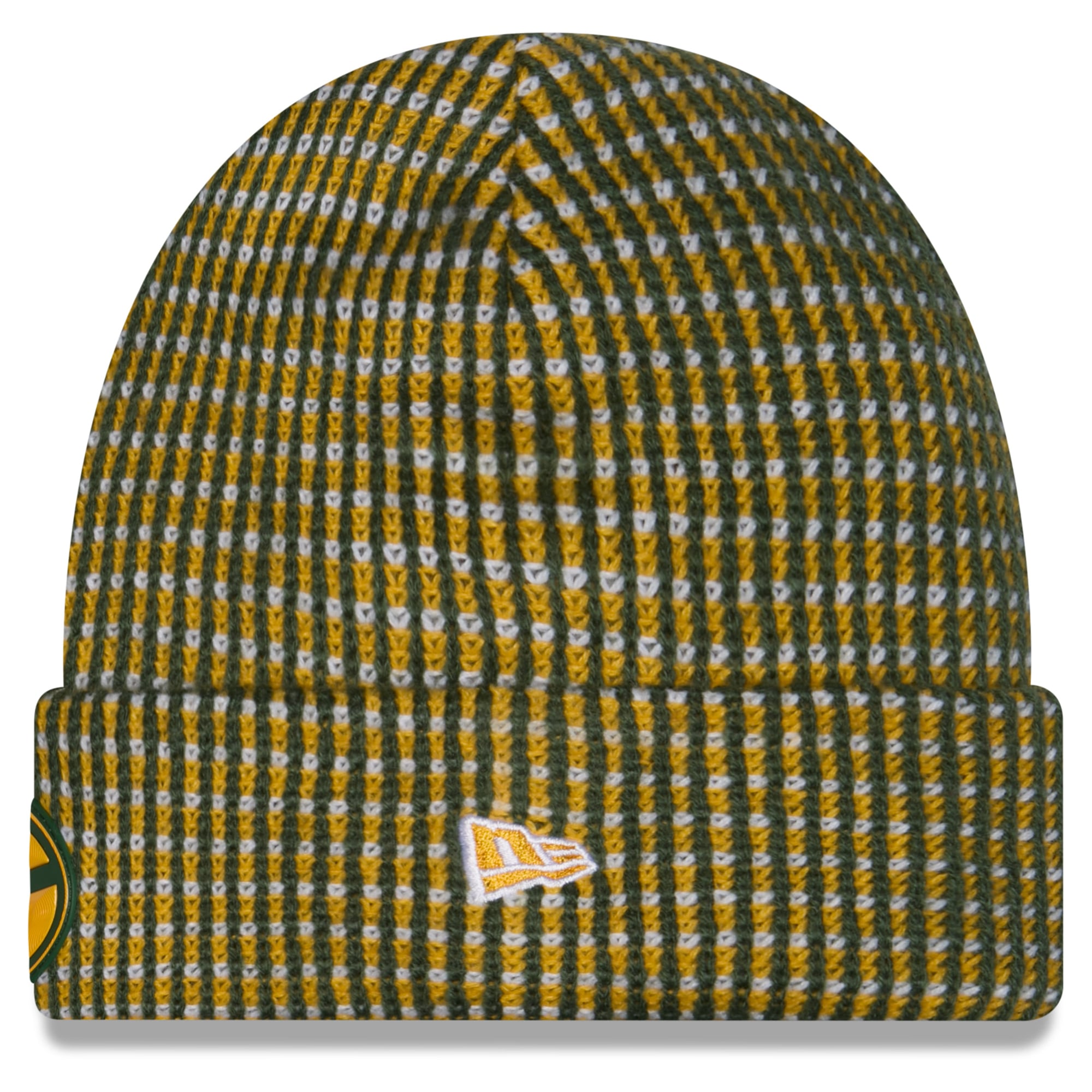 Bonnet d'hiver à revers New Era Gold Green Bay Packers 2026 pour enfant
