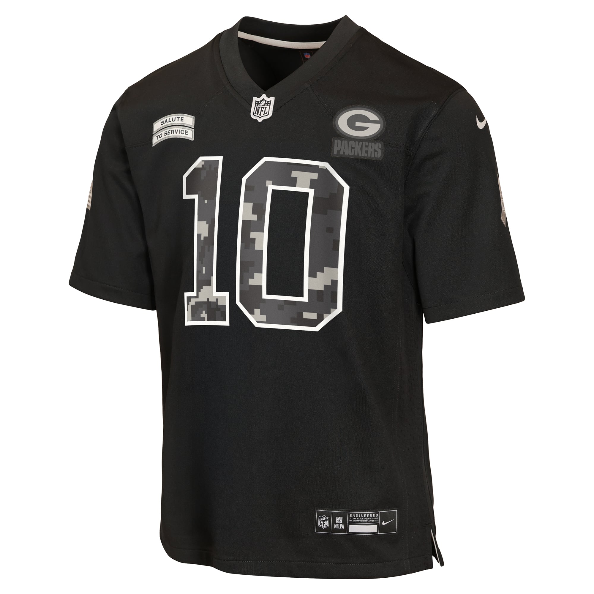 Maillot Nike Jordan Love noir Green Bay Packers 2026 Salute to Service pour jeunes