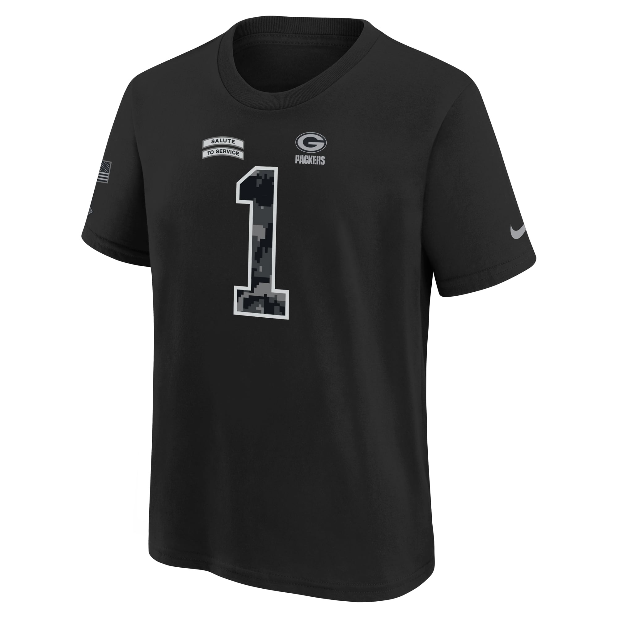 T-shirt Nike Micah Parsons noir Green Bay Packers 2026 Salute to Service pour jeunes (nom et numéro)