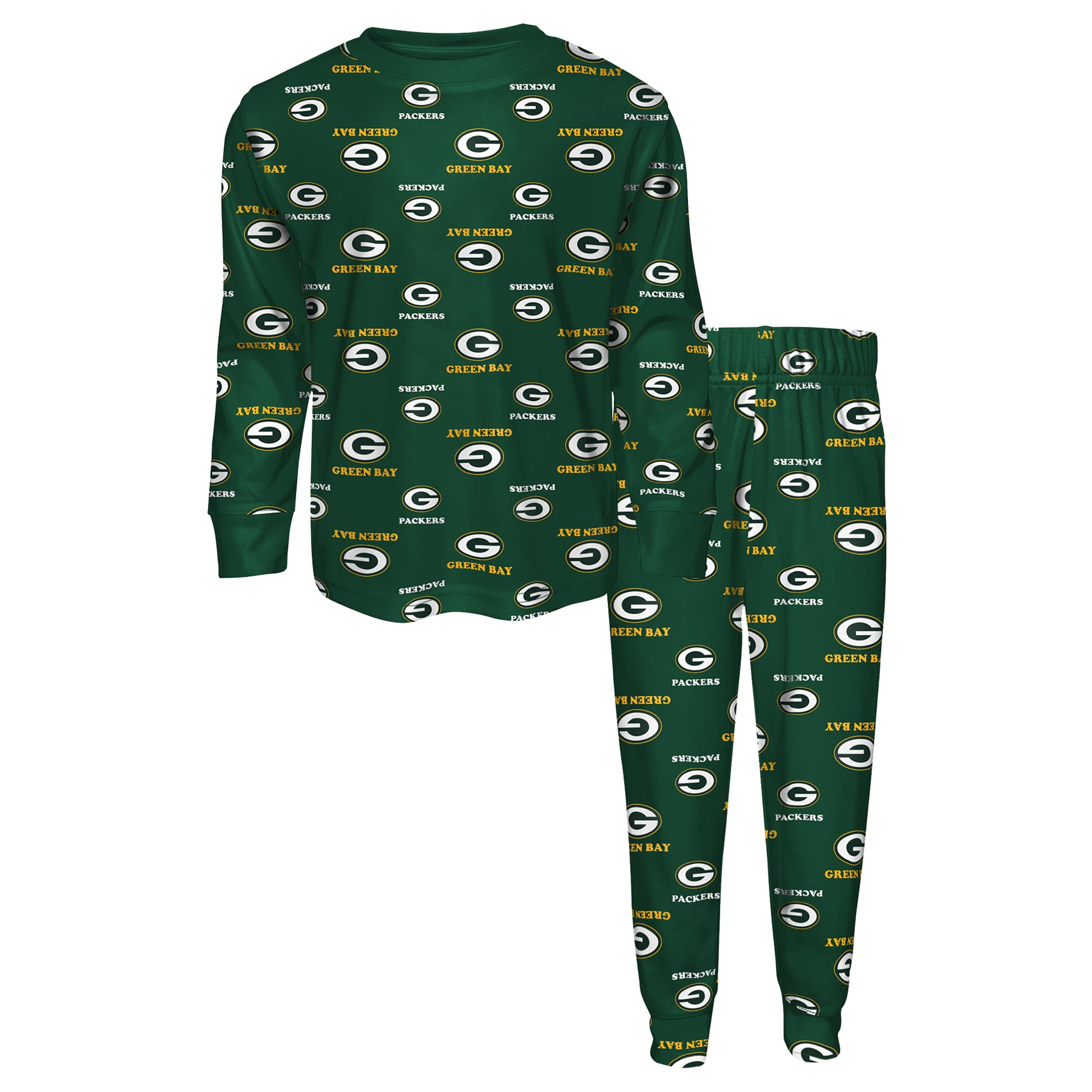 Youth Outerstuff Green Bay Packers All-Over-Print Long Sleeve T-Shirt and Pants Sleep Set