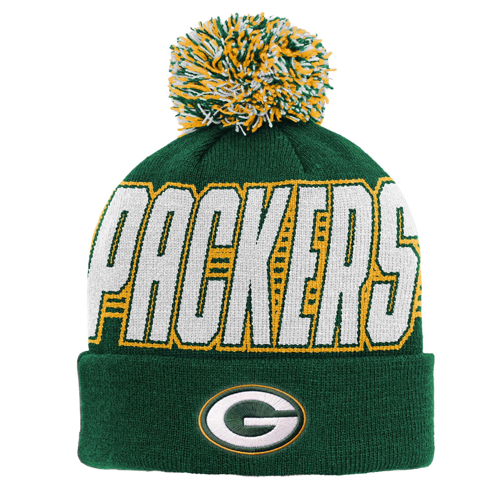 Bonnet tricoté à revers vert Green Bay Packers pour enfant, avec pompon