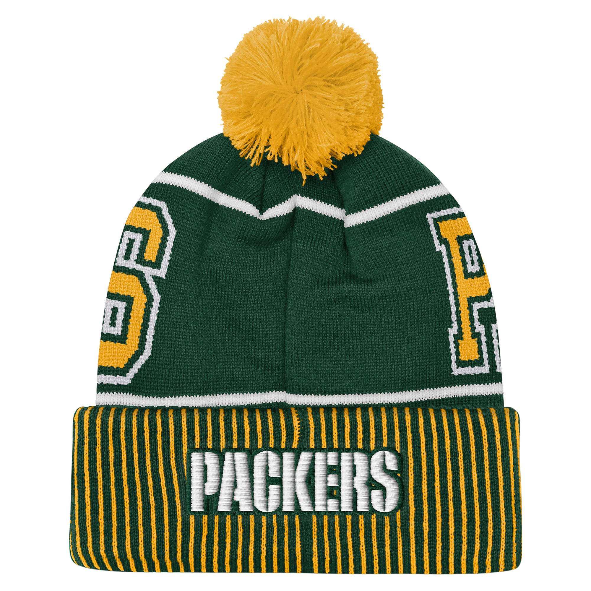 Bonnet tricoté à revers avec pompon, modèle Green Bay Packers Highlight vert pour enfant de la marque Outerstuff.