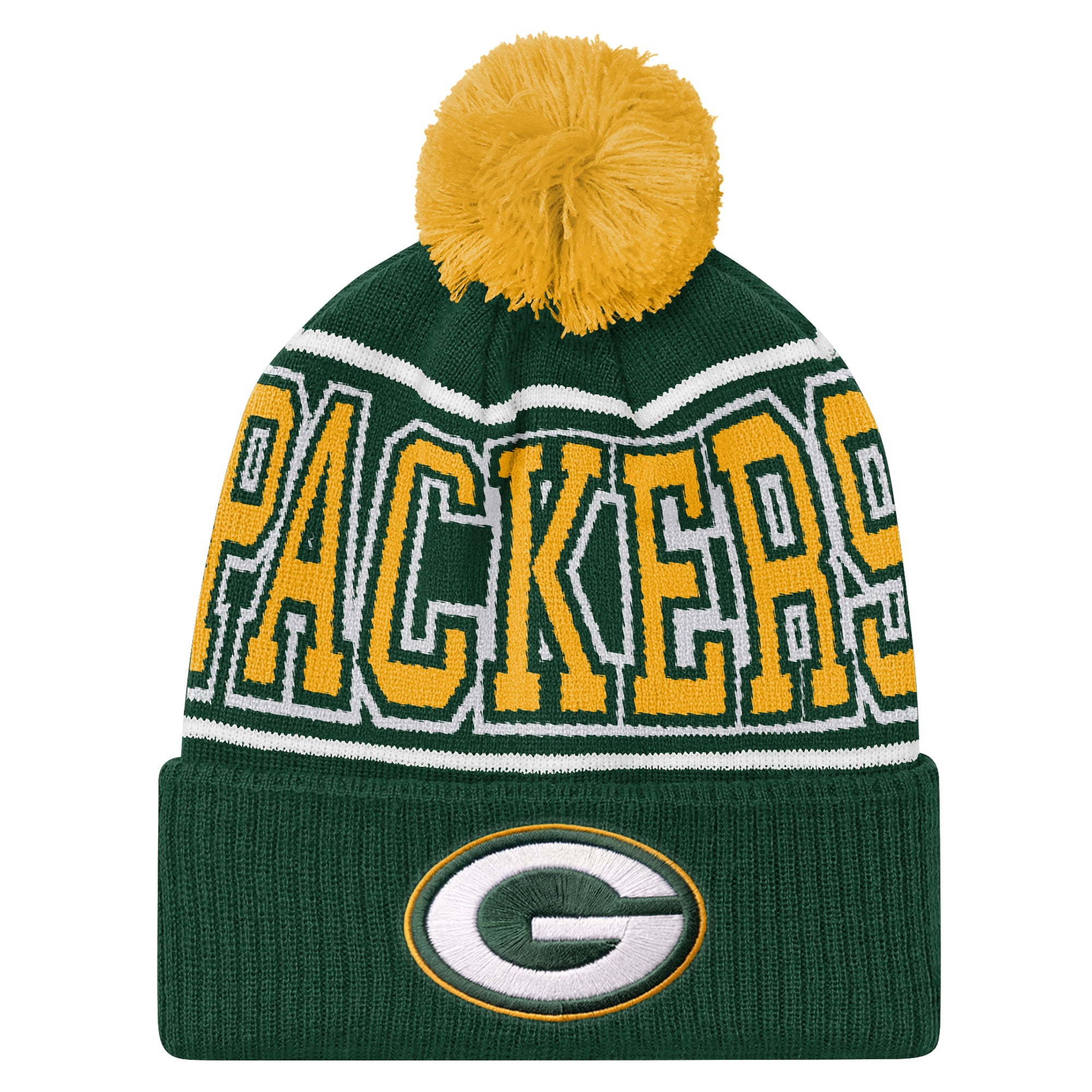 Youth Outerstuff Green Green Bay Packers Highlight Cuffed Knit Hat with Pom