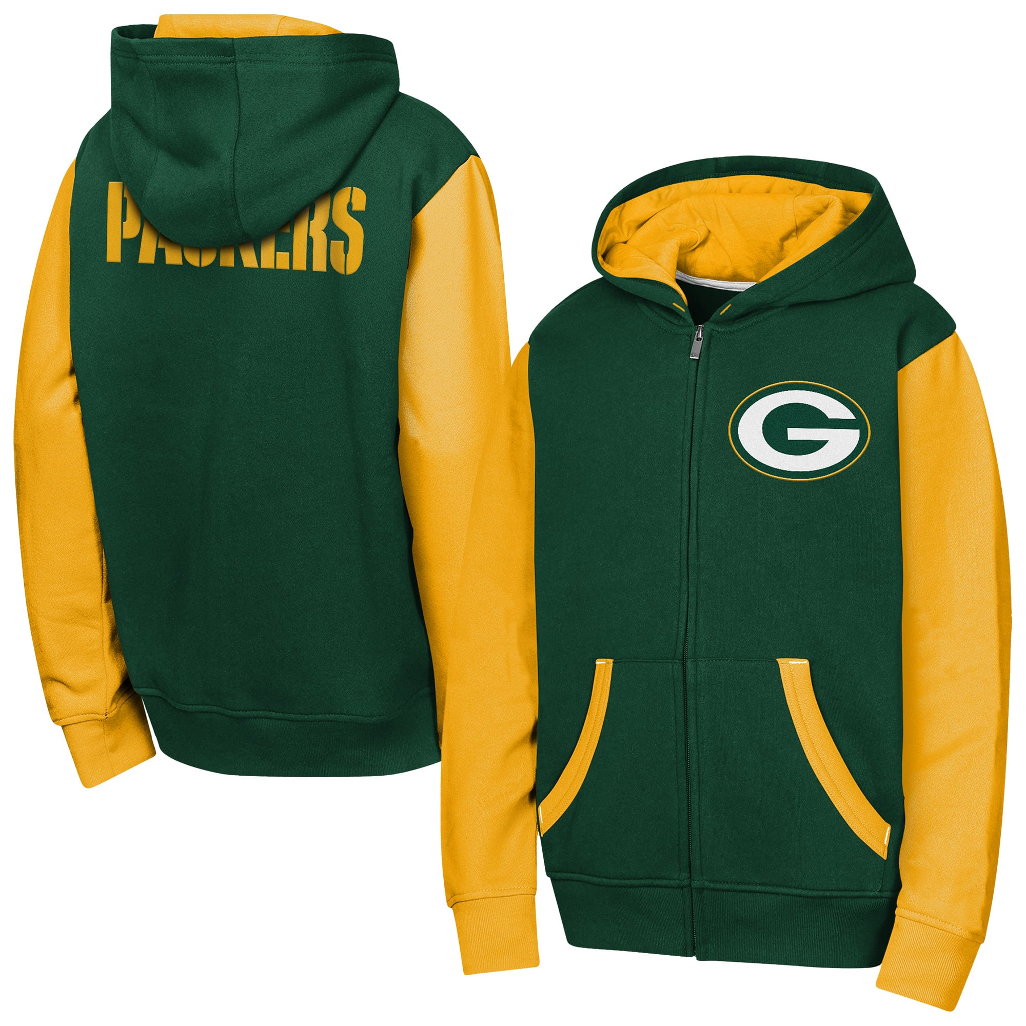 Sweat à capuche zippé vert Green Bay Packers Stadium pour jeunes