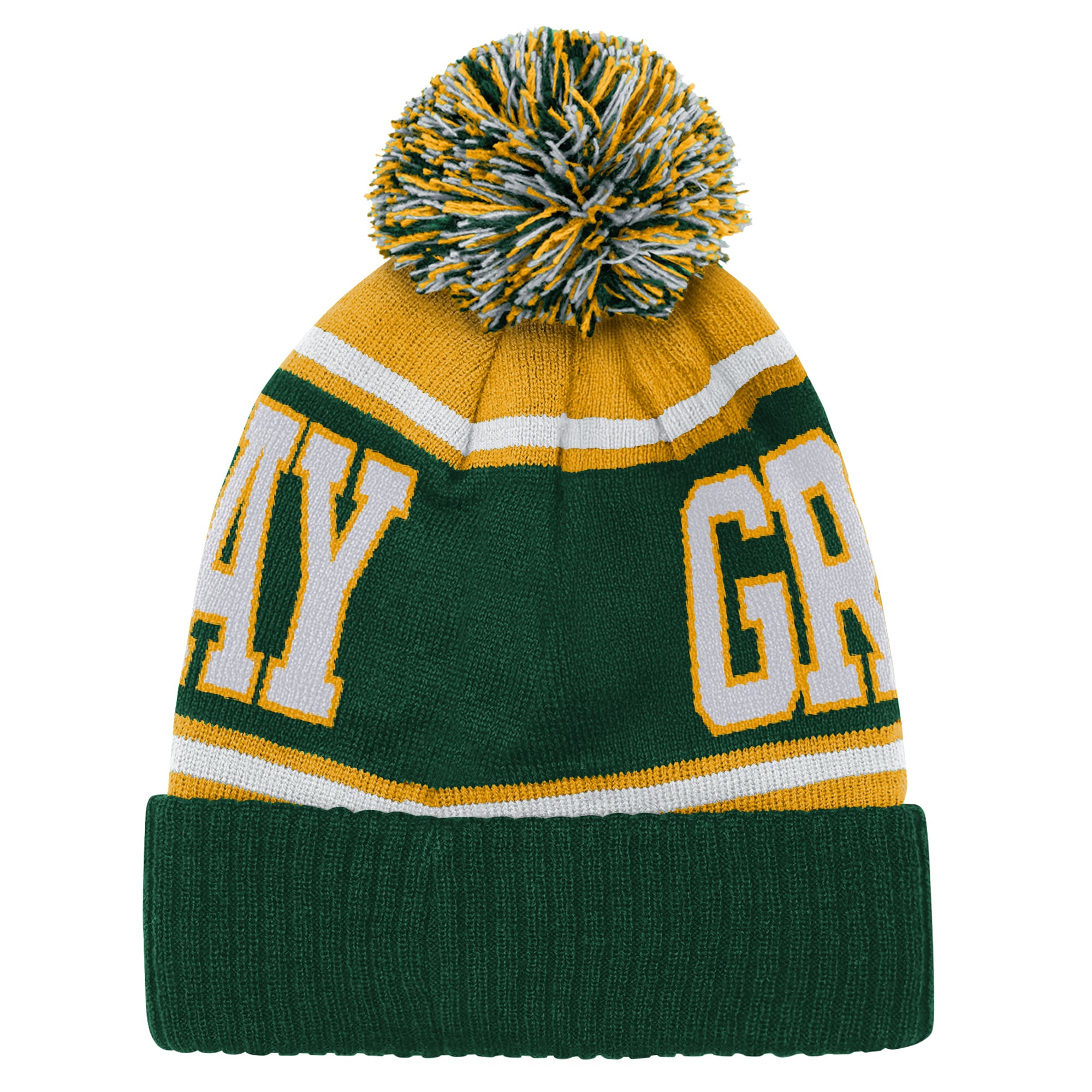 Youth Outerstuff Green Green Bay Packers True Edge Cuffed Knit Hat with Pom