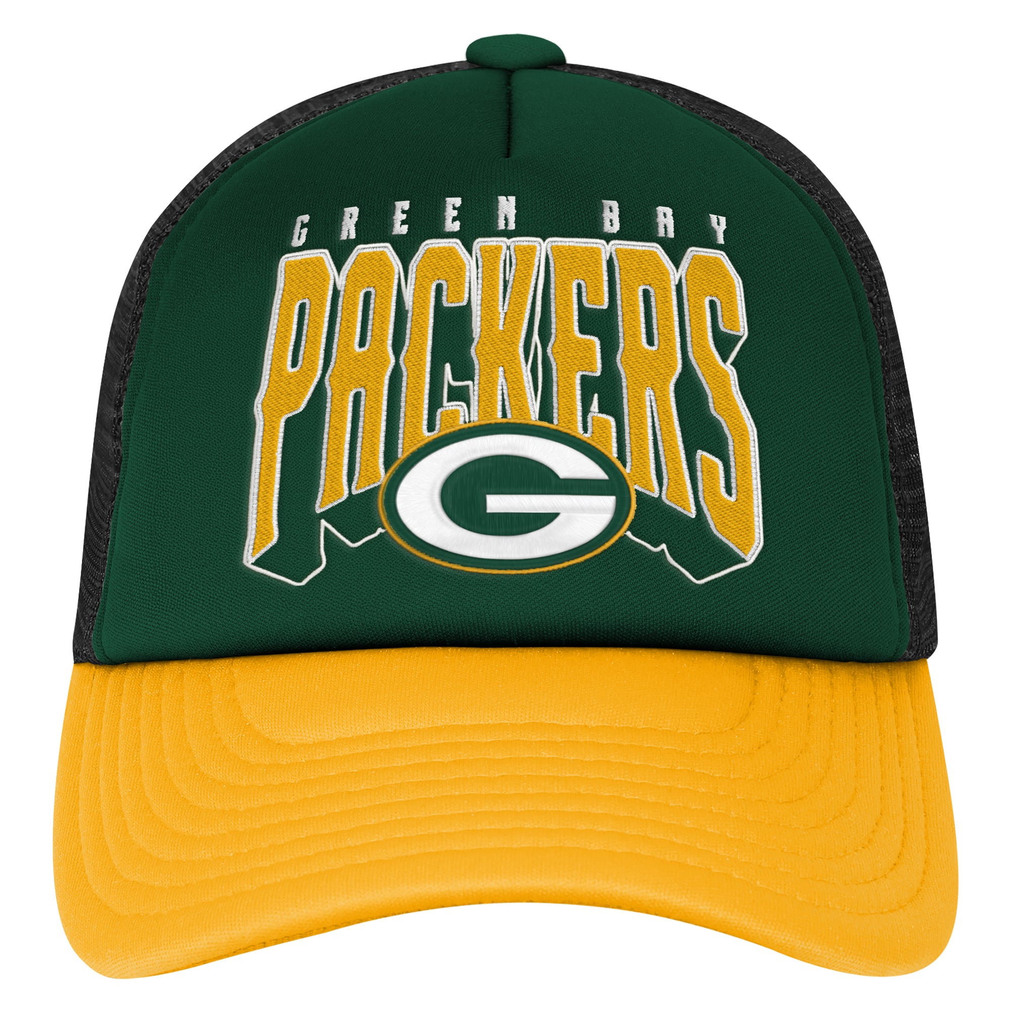 Youth Outerstuff Green/Gold Green Bay Packers Handoff Foam Adjustable Trucker Hat