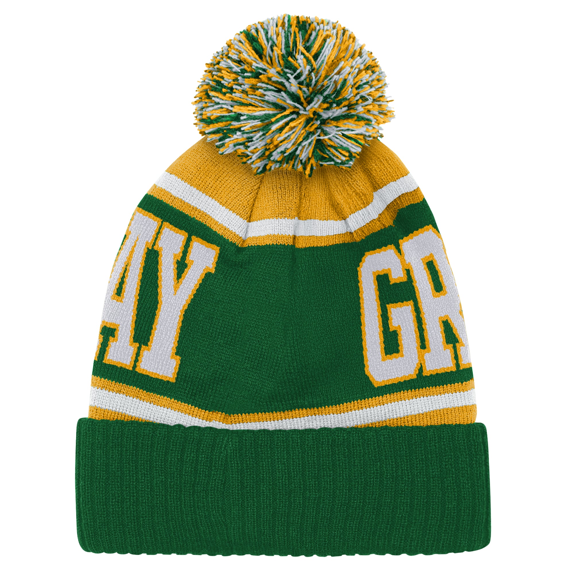 Youth Outerstuff Green/Gold Green Bay Packers Retro Highlight Cuffed Knit Hat with Pom