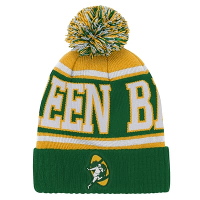 Green Bay Packers Outerstuff Youth Retro Highlight Cuffed Knit Hat with Pom - Green/Gold