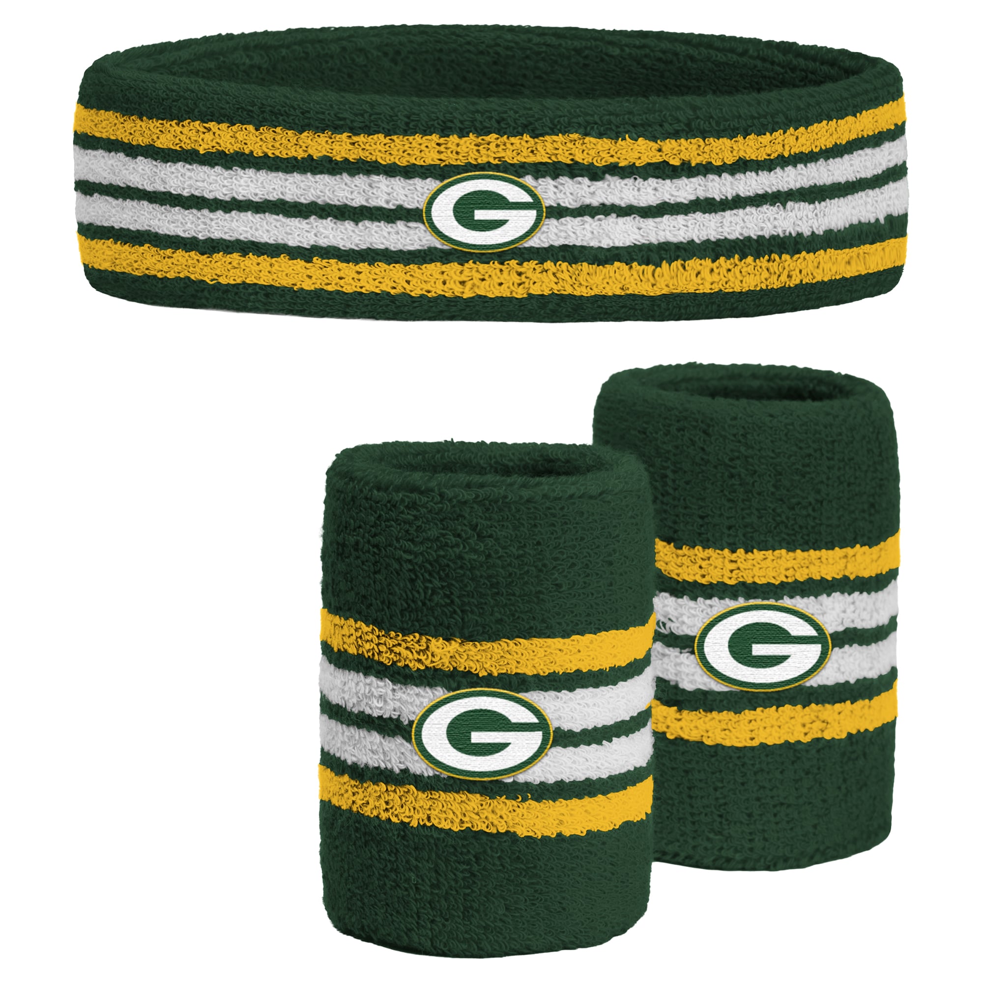Youth PRO Compression  Green Green Bay Packers Team Stripe Three-Pack Headband and Wristbands Set