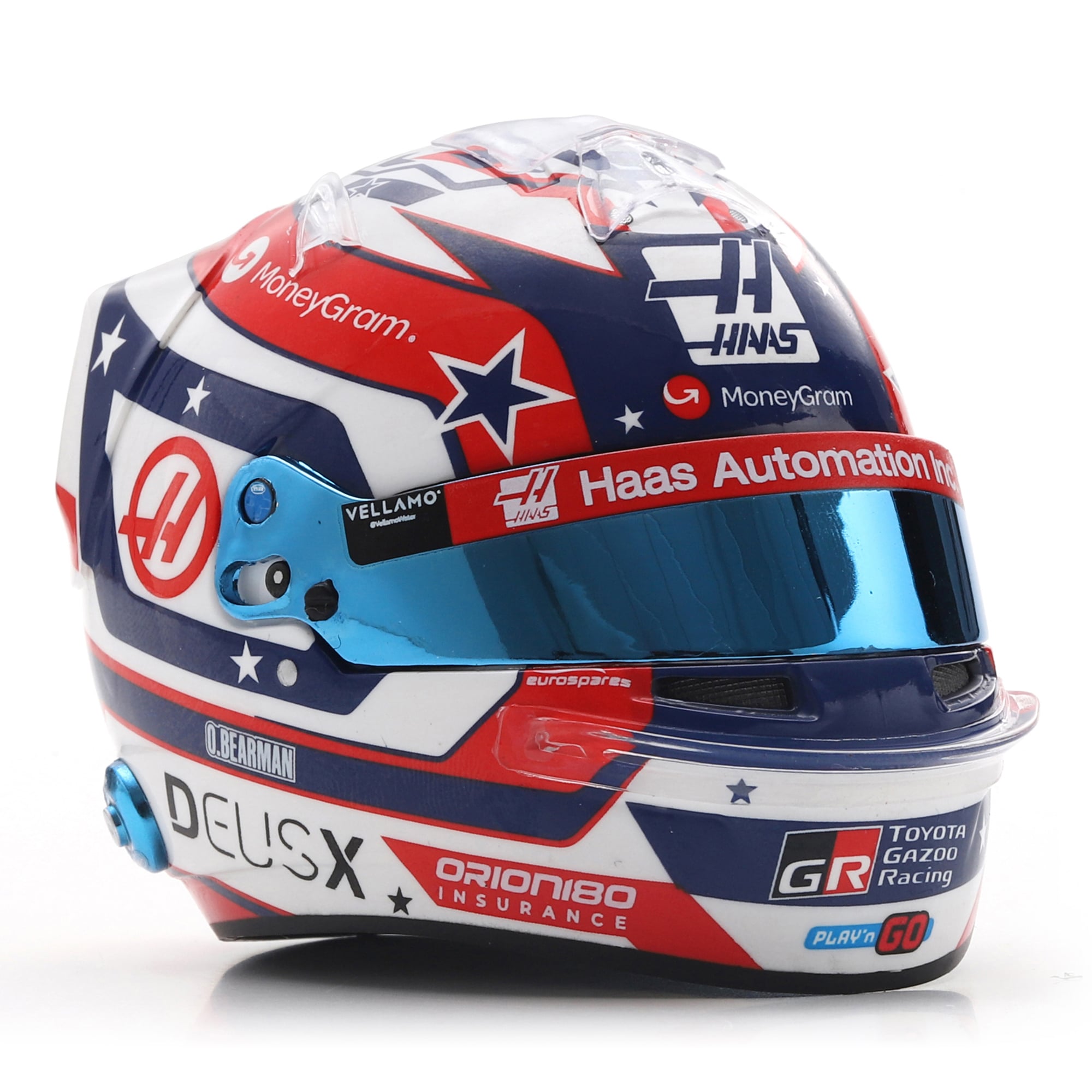 Casque miniature à l'échelle d'Ollie Bearman, écurie Haas F1, Grand Prix des États-Unis 2025, par Spark Models