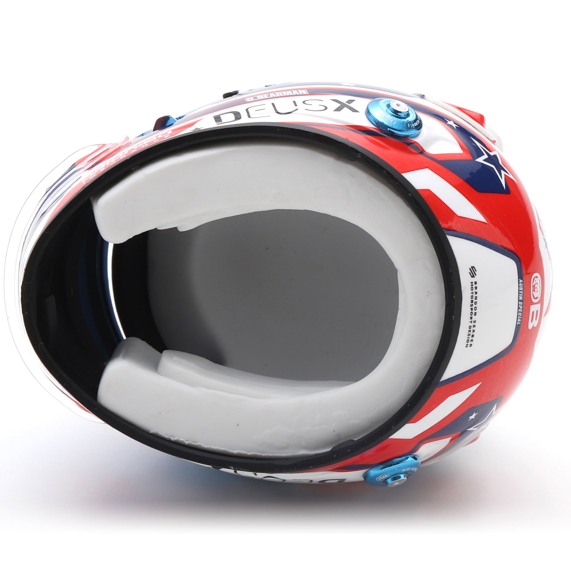 Casque miniature à l'échelle d'Ollie Bearman, écurie Haas F1, Grand Prix des États-Unis 2025, par Spark Models