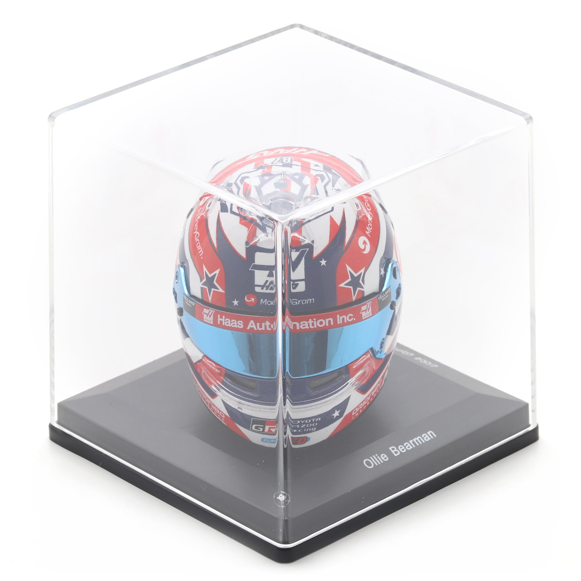 Casque miniature à l'échelle d'Ollie Bearman, écurie Haas F1, Grand Prix des États-Unis 2025, par Spark Models