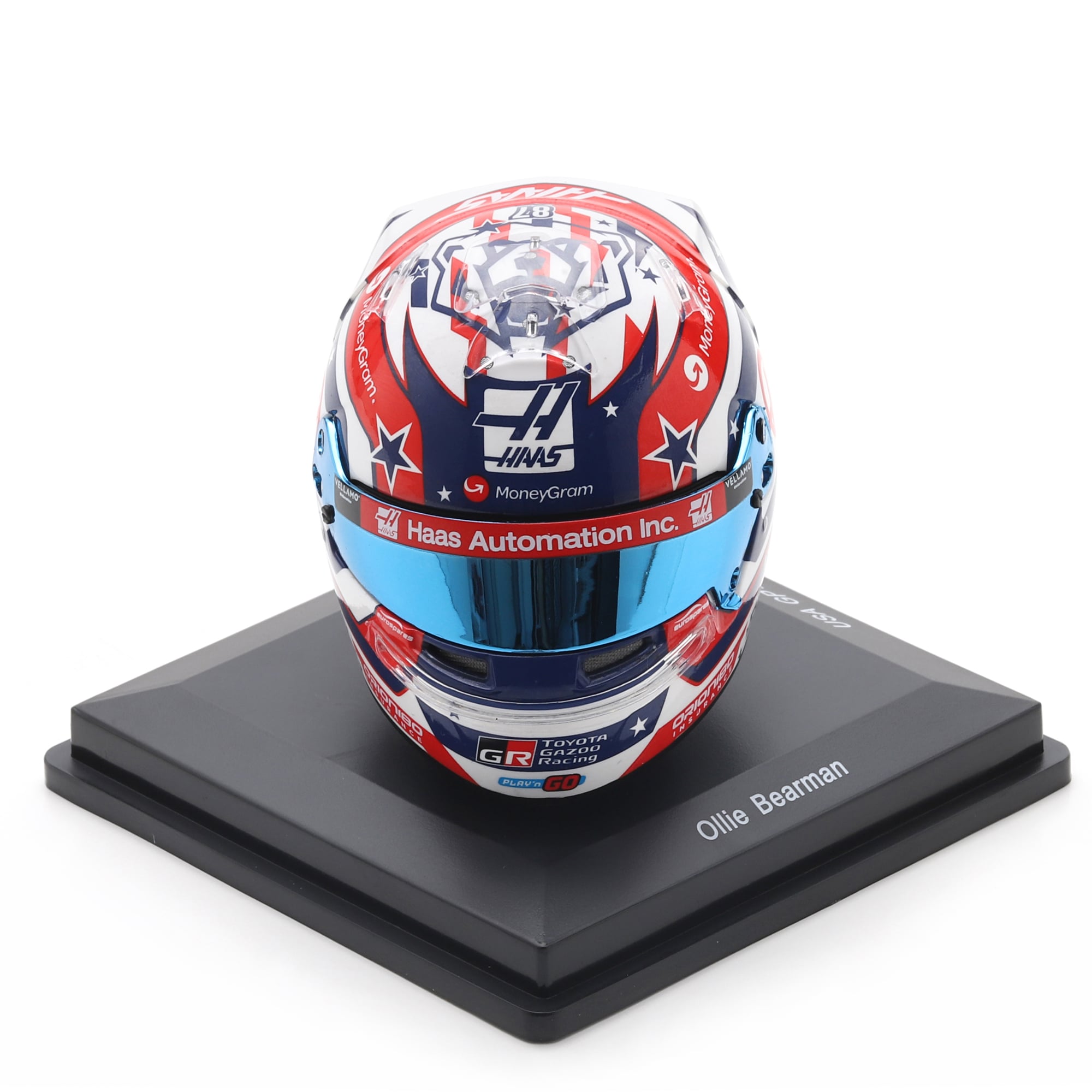 Casque miniature à l'échelle d'Ollie Bearman, écurie Haas F1, Grand Prix des États-Unis 2025, par Spark Models