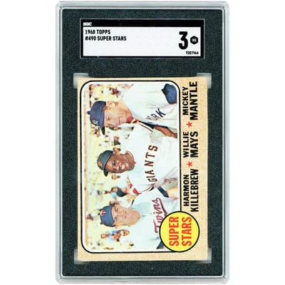 Harmon Killebrew, Willie Mays & Mickey Mantle 1968 Topps Super Stars #490 SGC Authenticated 3 Card