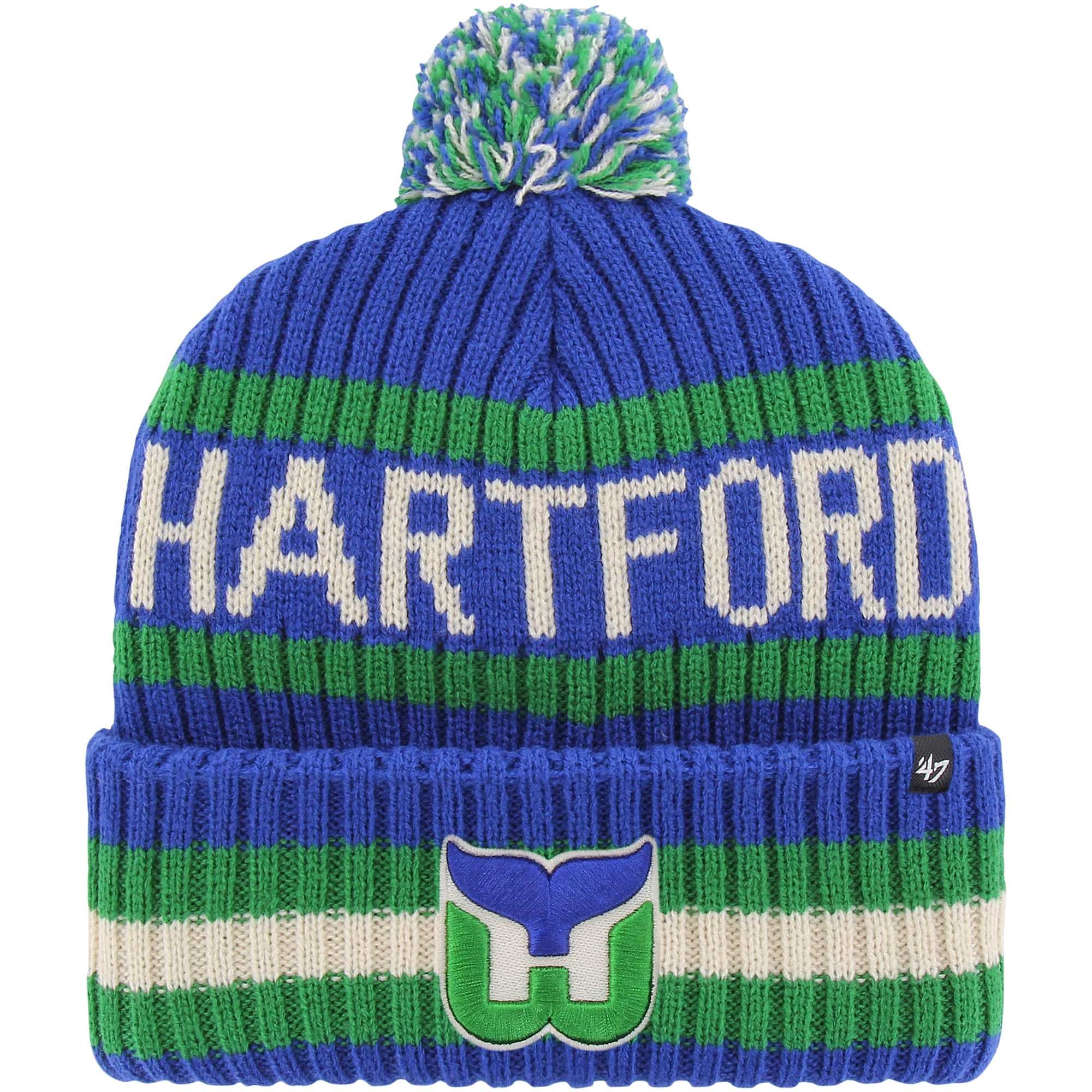 Bonnet en tricot à revers Bering bleu Hartford Whalers '47 pour homme avec pompon