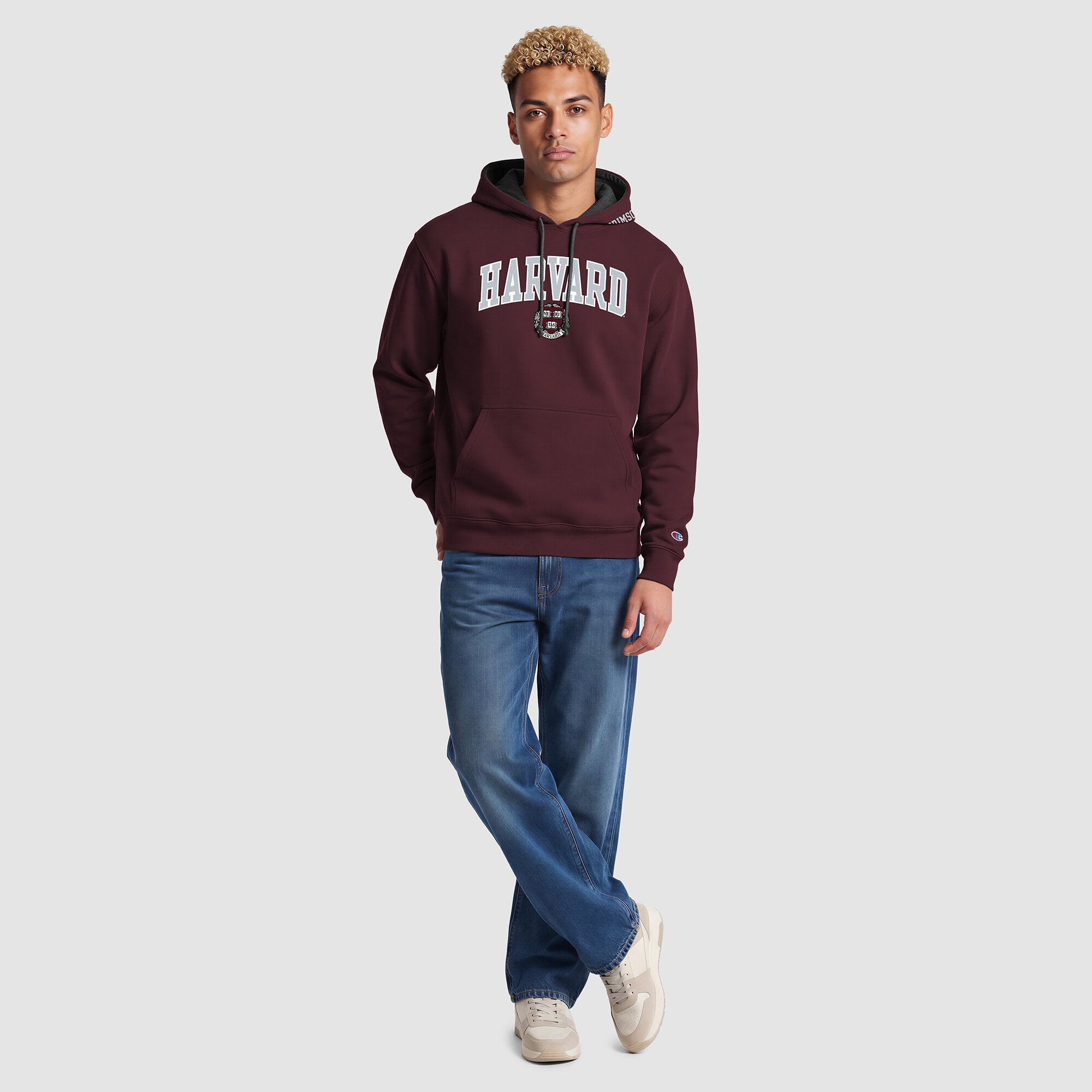 Sweat à capuche contrastant Champion pour homme, couleur cramoisi/gris chiné Harvard Crimson