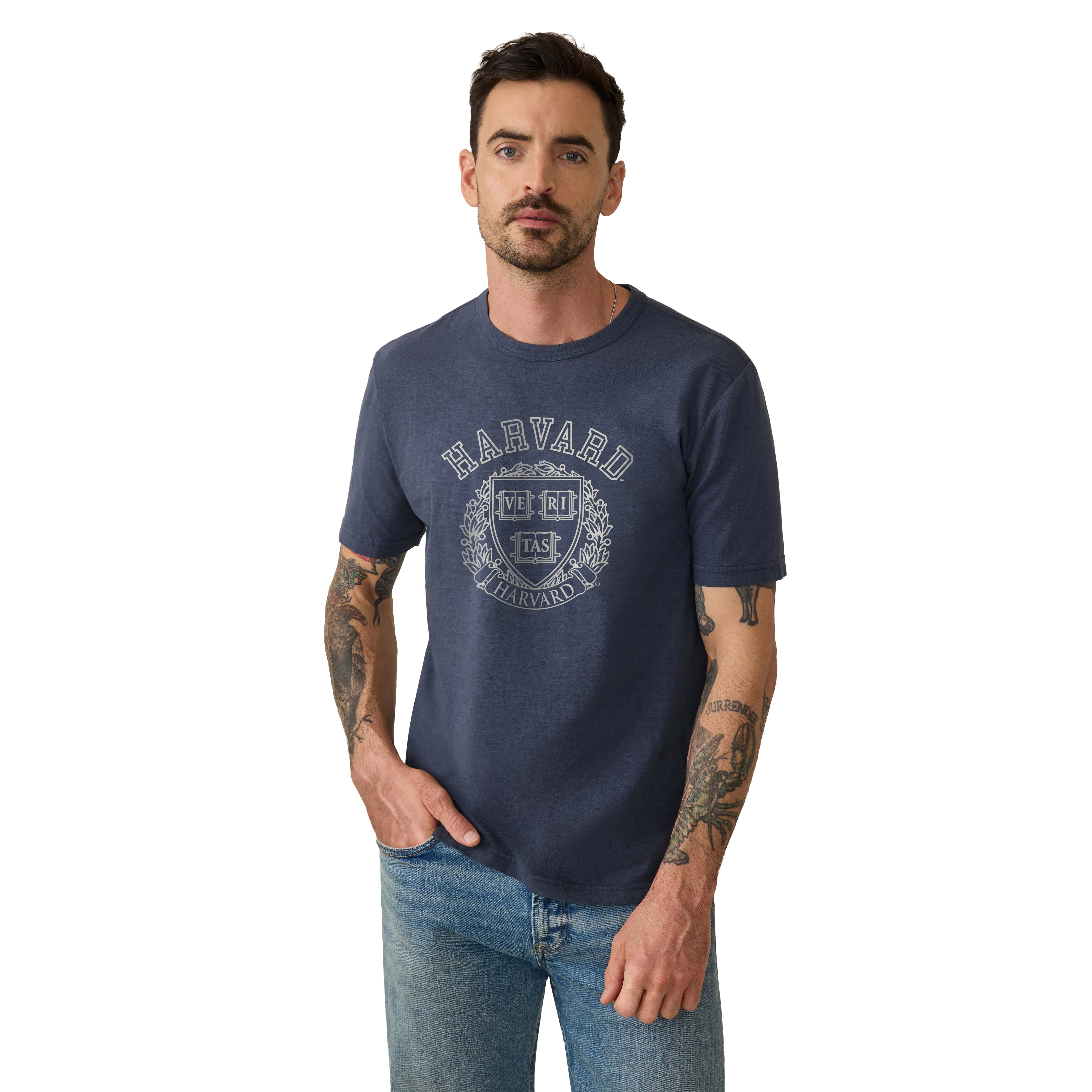 T-shirt homme FAHERTY bleu marine Harvard Crimson délavé