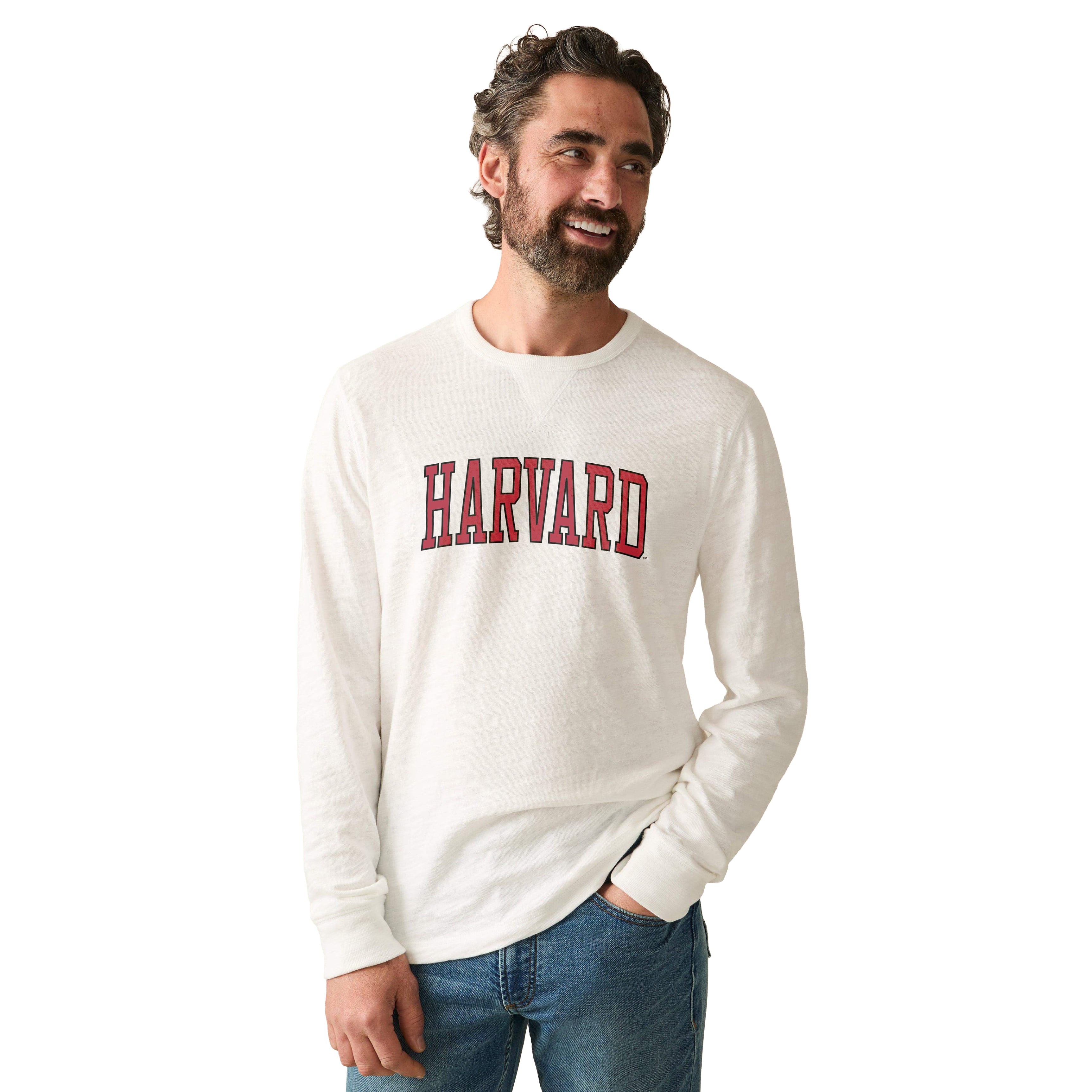 Sweat-shirt FAHERTY blanc Harvard Crimson Sunwashed Slub pour homme