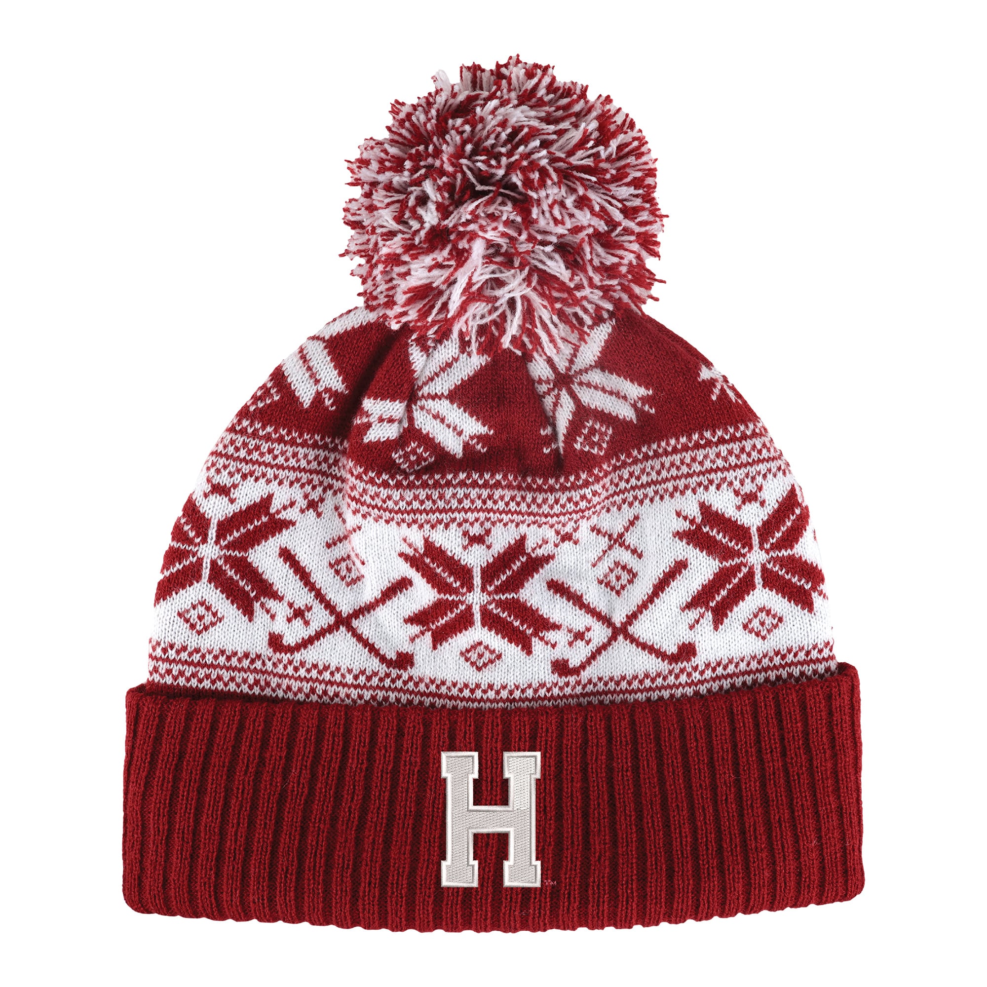 Bonnet unisexe Ahead Crimson Harvard Crimson à revers et pompon