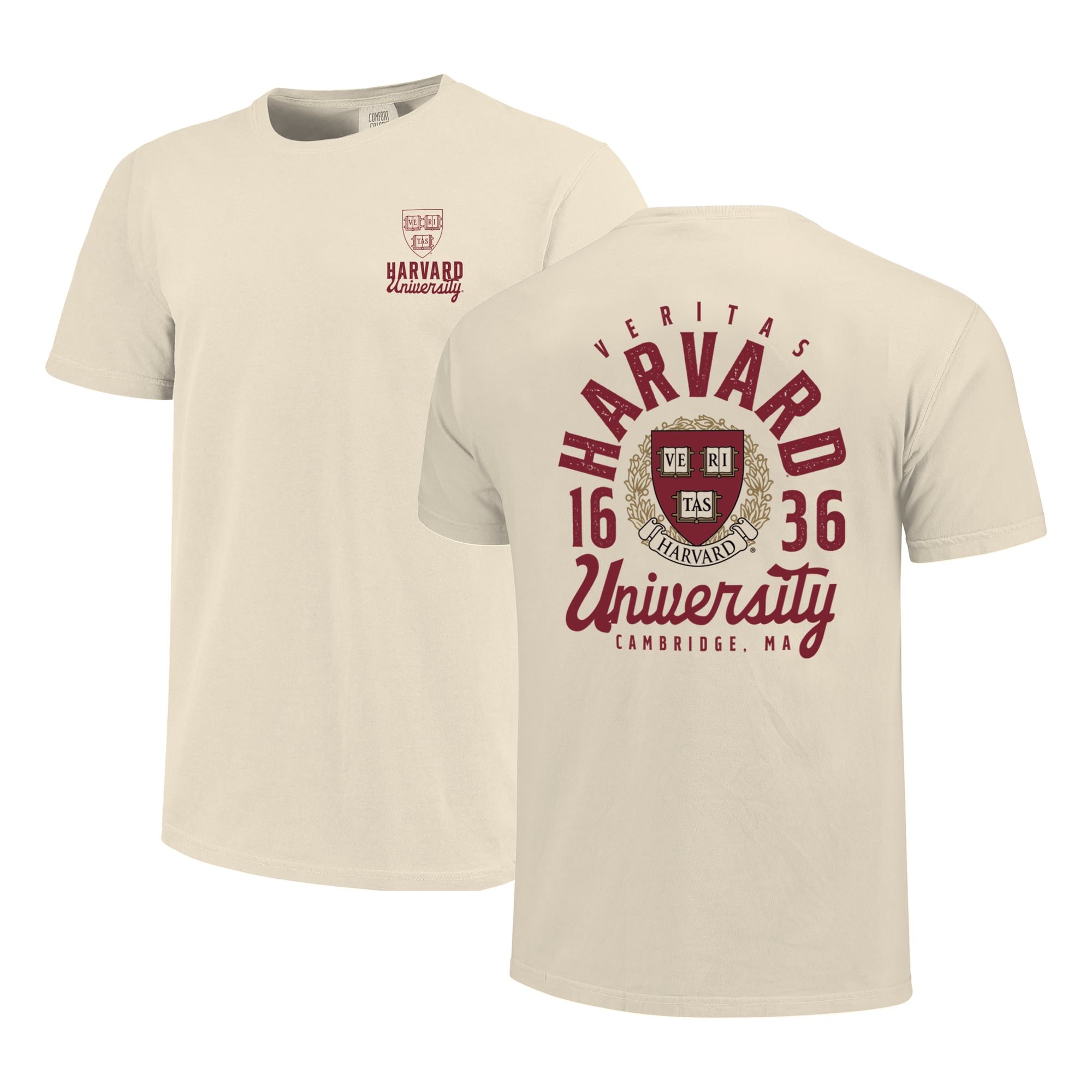 T-shirt unisexe crème Harvard Crimson Comfort Colors avec logo superposé