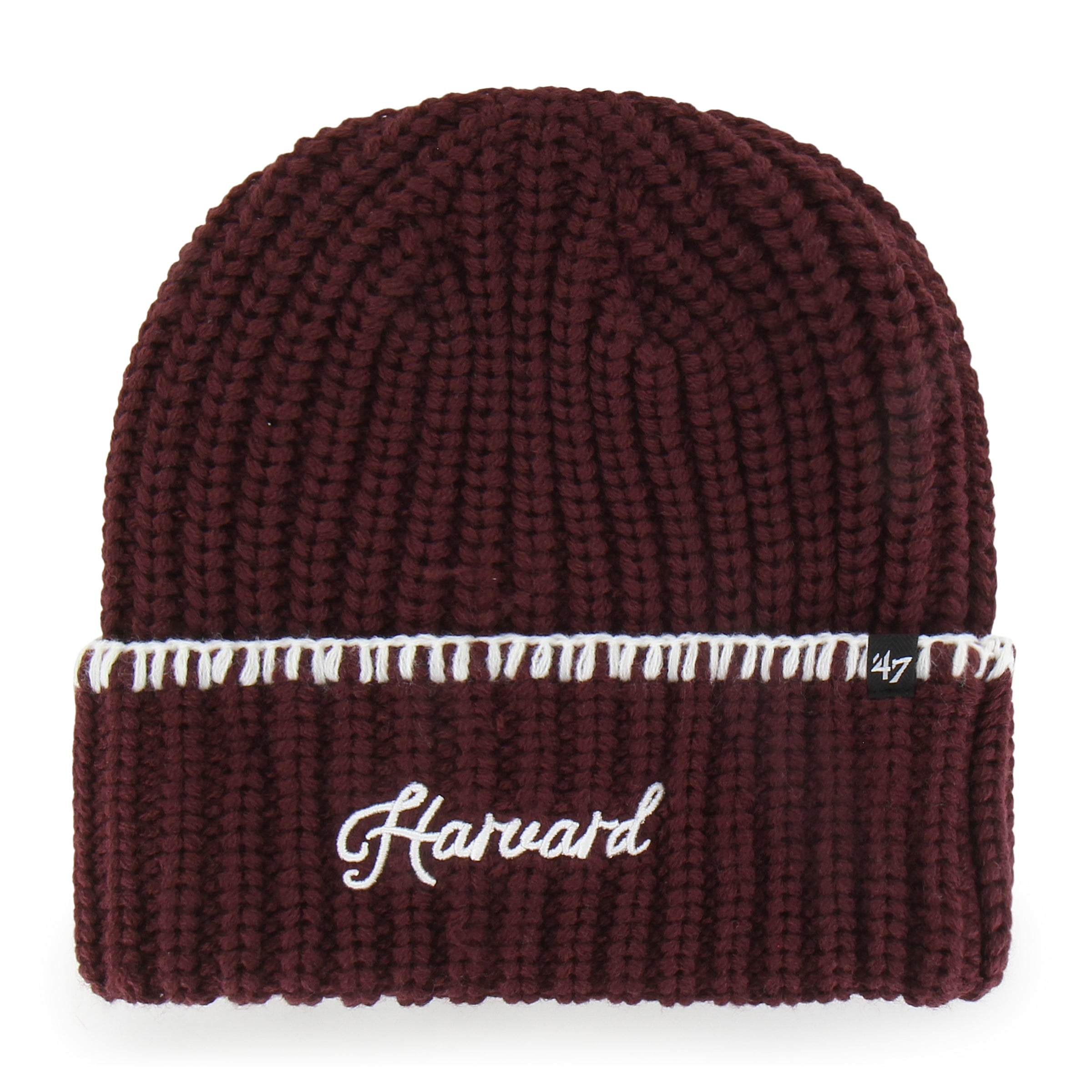 Bonnet à revers en maille point de couverture cramoisi Harvard '47 pour femme