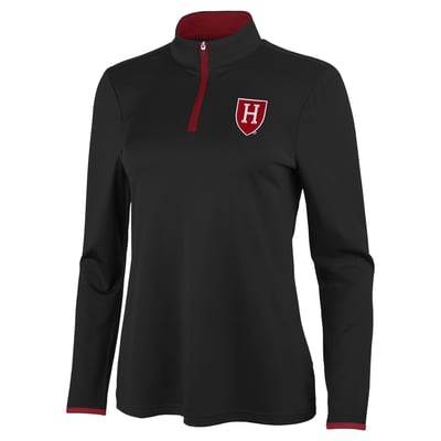 Harvard Crimson Antigua Women's Brink Quarter-Zip Pullover - Black/Crimson
