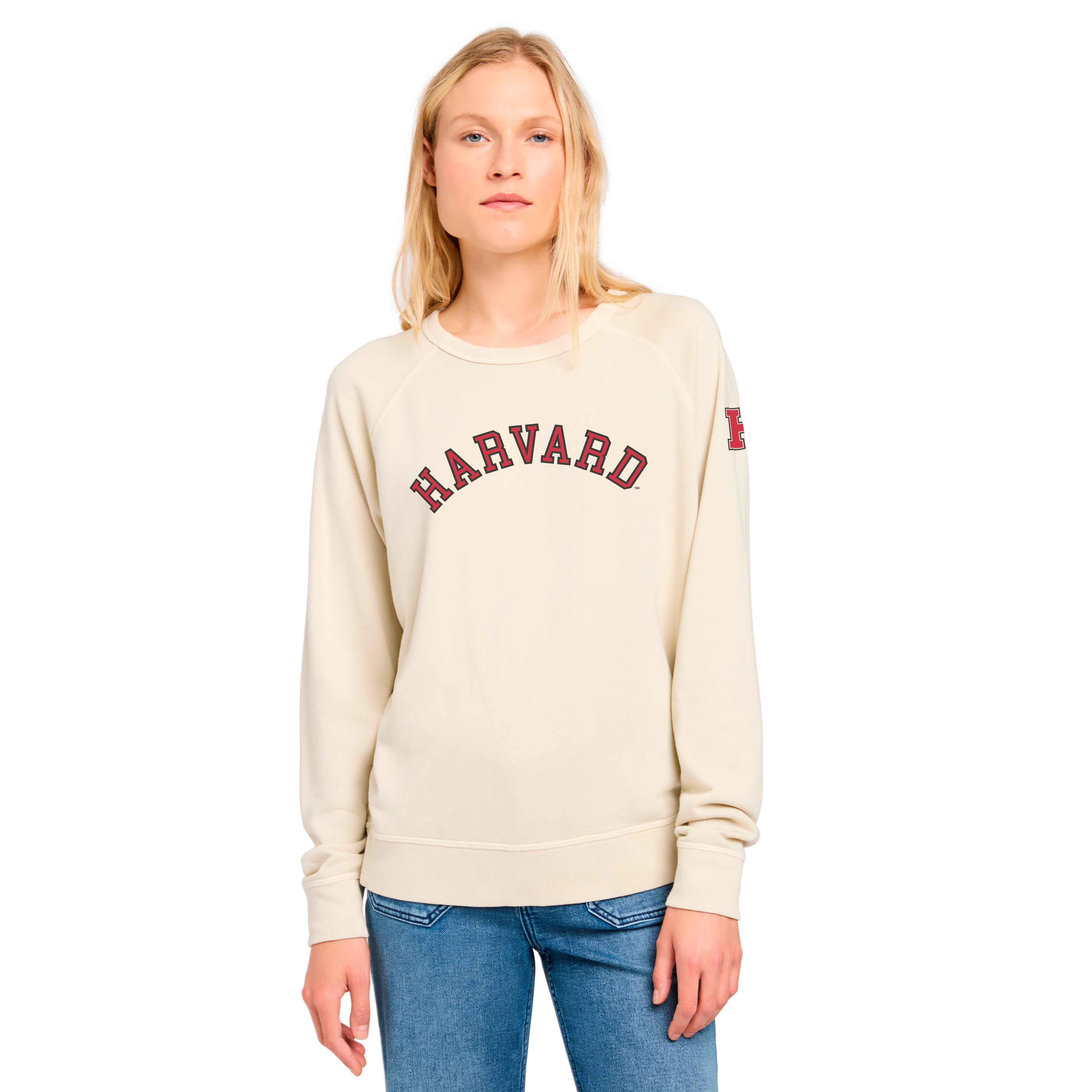 Sweat-shirt FAHERTY pour femme, couleur crème, motif nuage côtier Harvard Crimson.