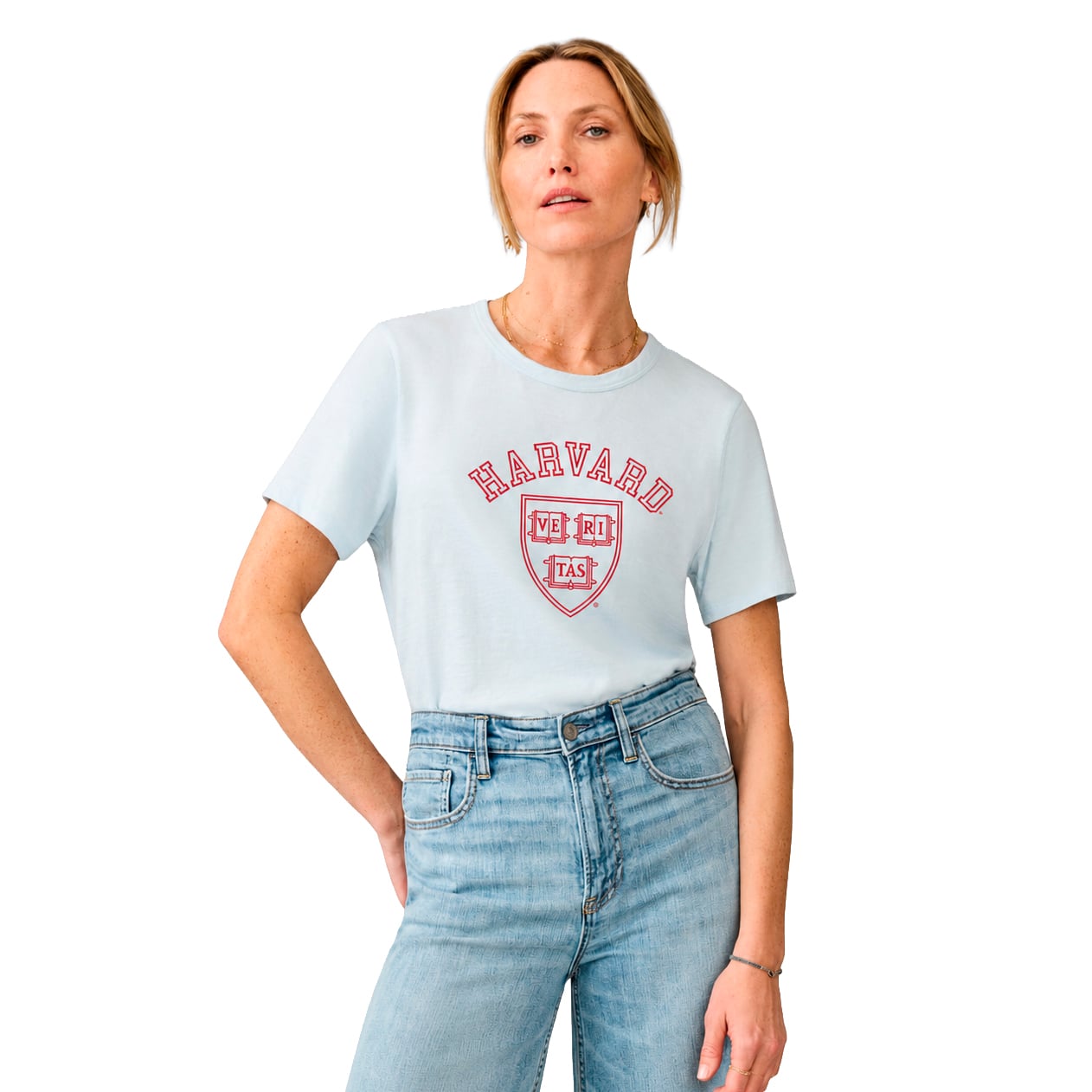 T-shirt essentiel FAHERTY bleu clair Harvard Crimson Sunwashed pour femmes