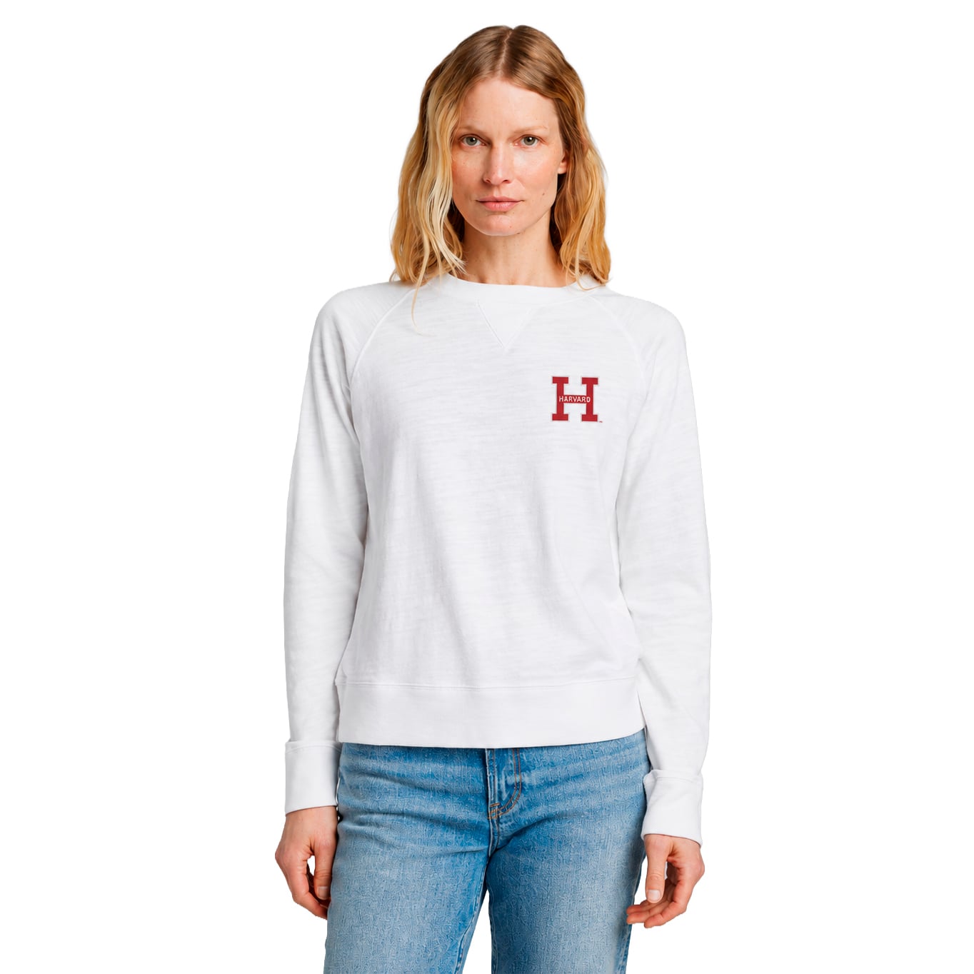 Sweat-shirt FAHERTY blanc Harvard Crimson délavé pour femme
