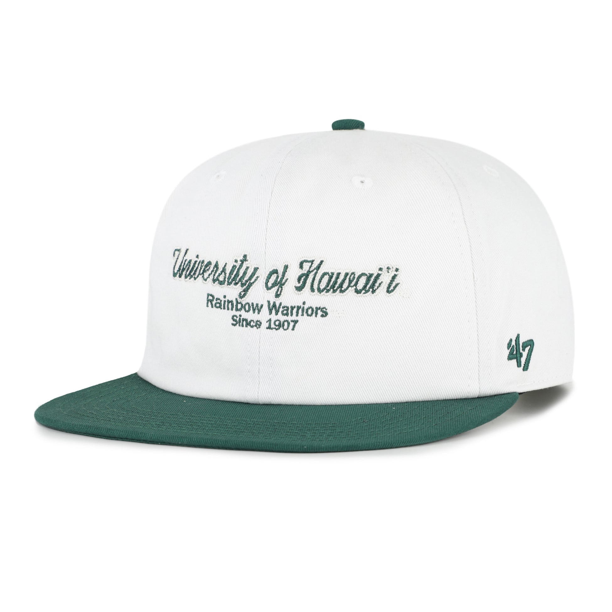 Men's '47 White/Green Hawaii Rainbow Warriors Script Stack Relaxed Captain Adjustable Hat