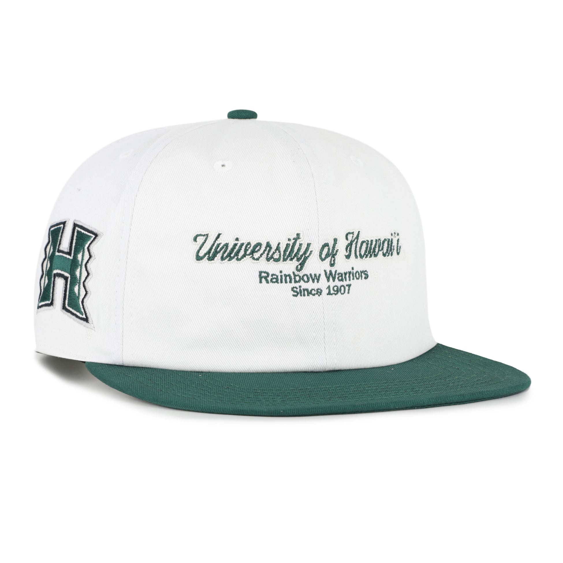 Men's '47 White/Green Hawaii Rainbow Warriors Script Stack Relaxed Captain Adjustable Hat