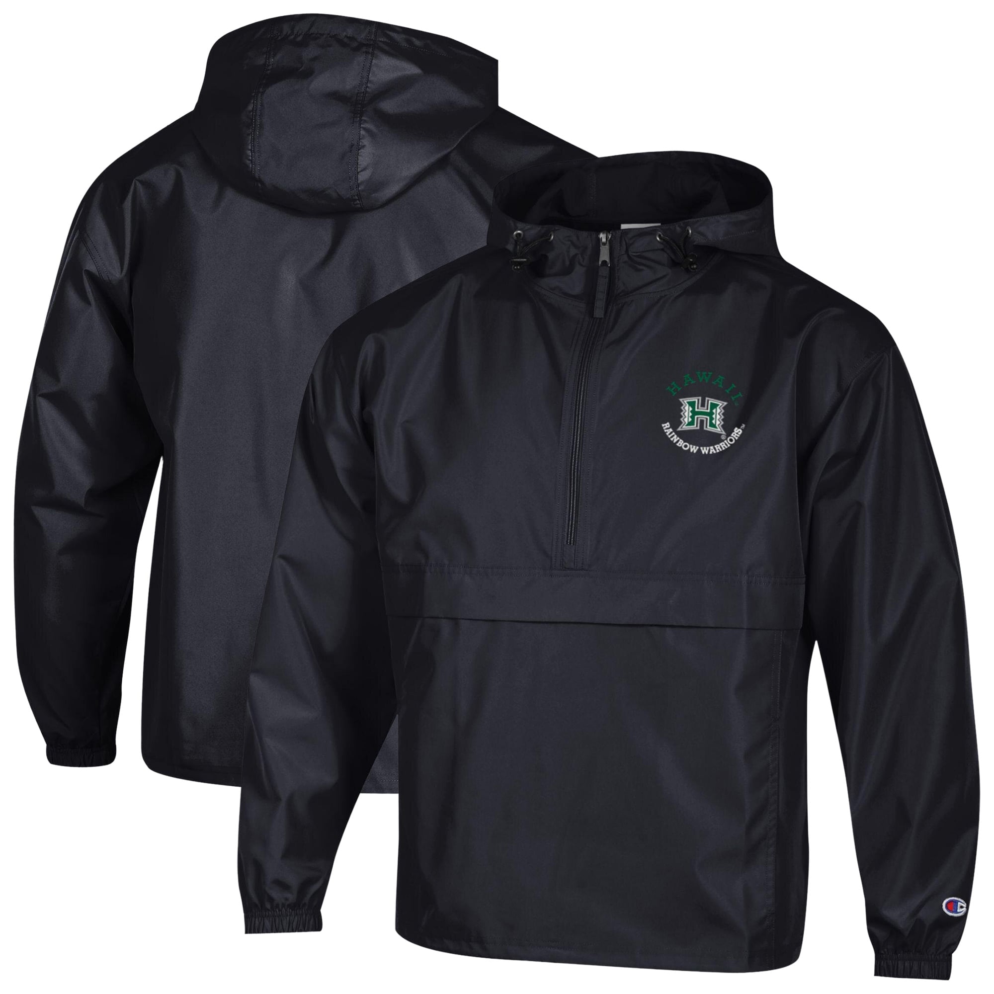Veste à capuche zippée demi-zip compressible Champion Black Hawaii Rainbow Warriors pour homme