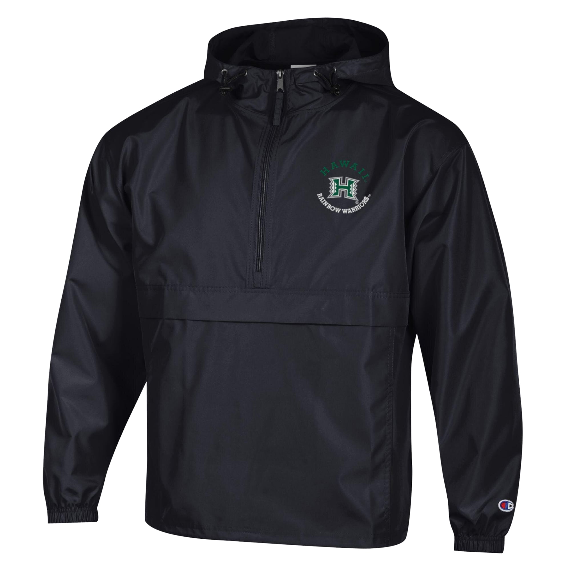 Veste à capuche zippée demi-zip compressible Champion Black Hawaii Rainbow Warriors pour homme