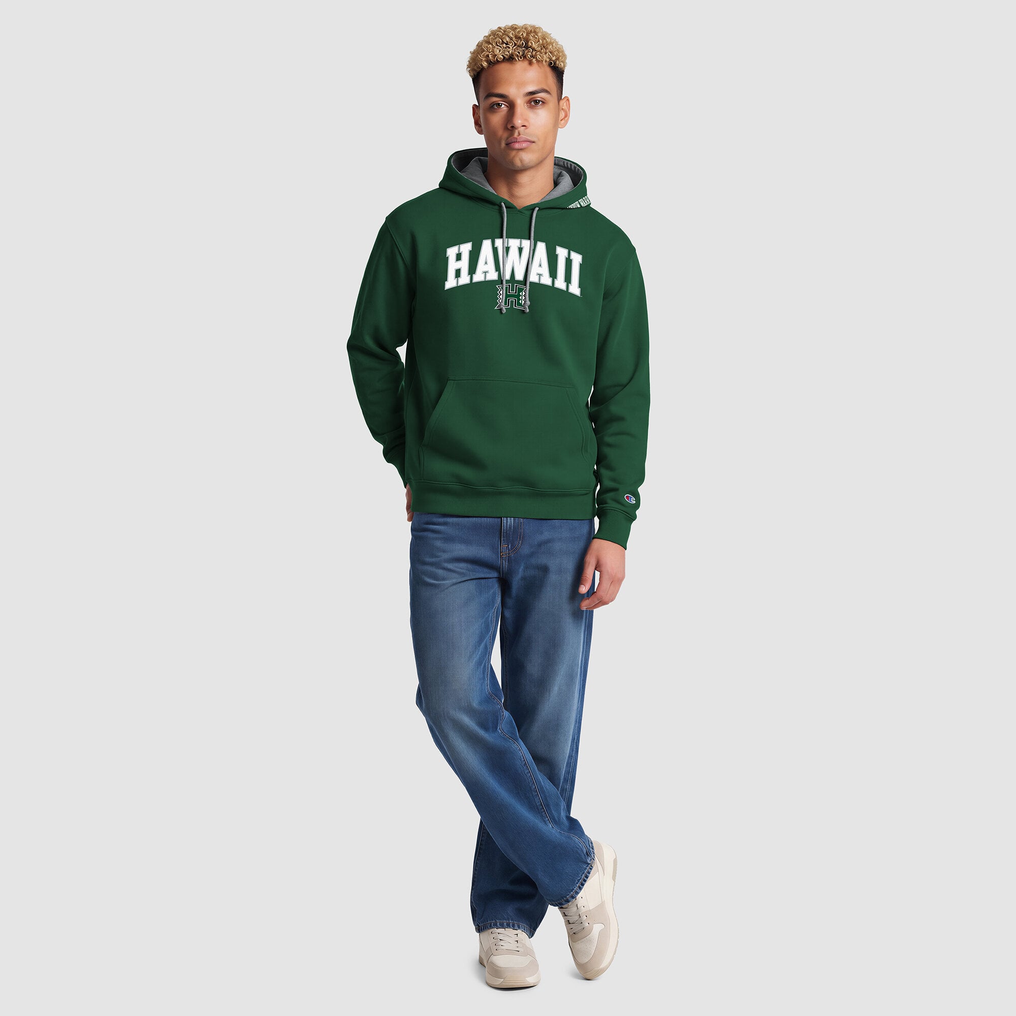 Sweat à capuche contrasté Champion vert/gris chiné Hawaii Rainbow Warriors pour homme