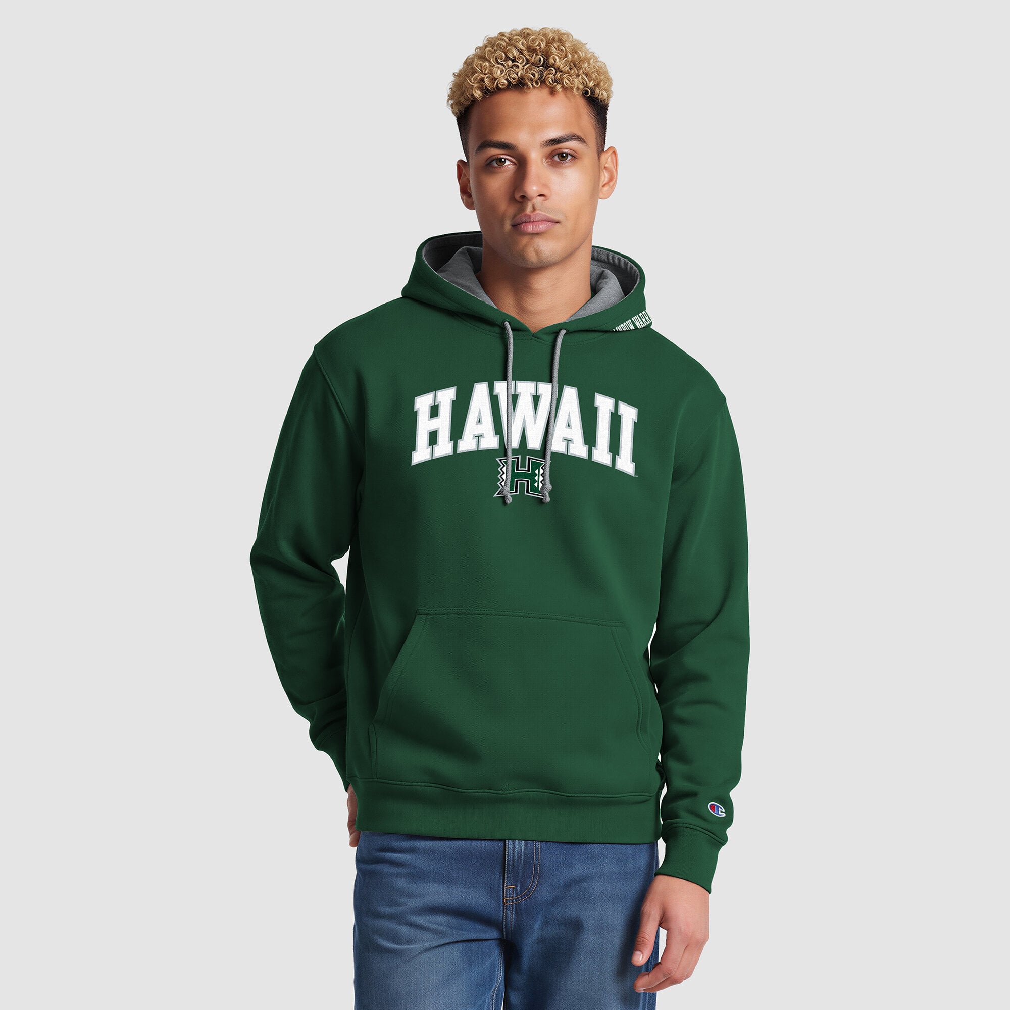 Sweat à capuche contrasté Champion vert/gris chiné Hawaii Rainbow Warriors pour homme