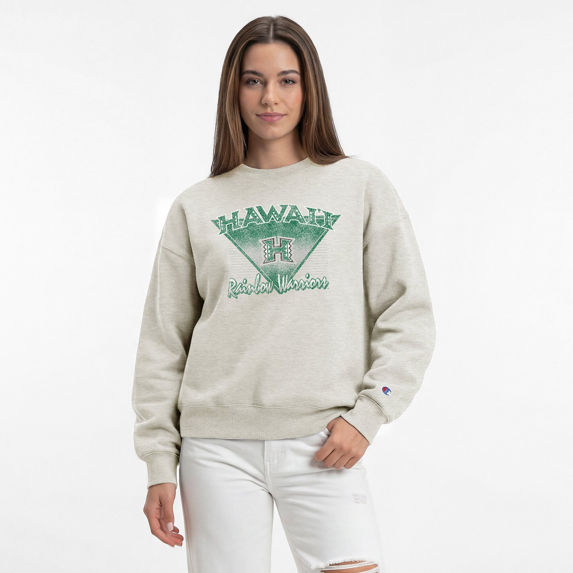 Women's Champion Oatmeal Hawaii Rainbow Warriors All-Star Weave Sweatshirt